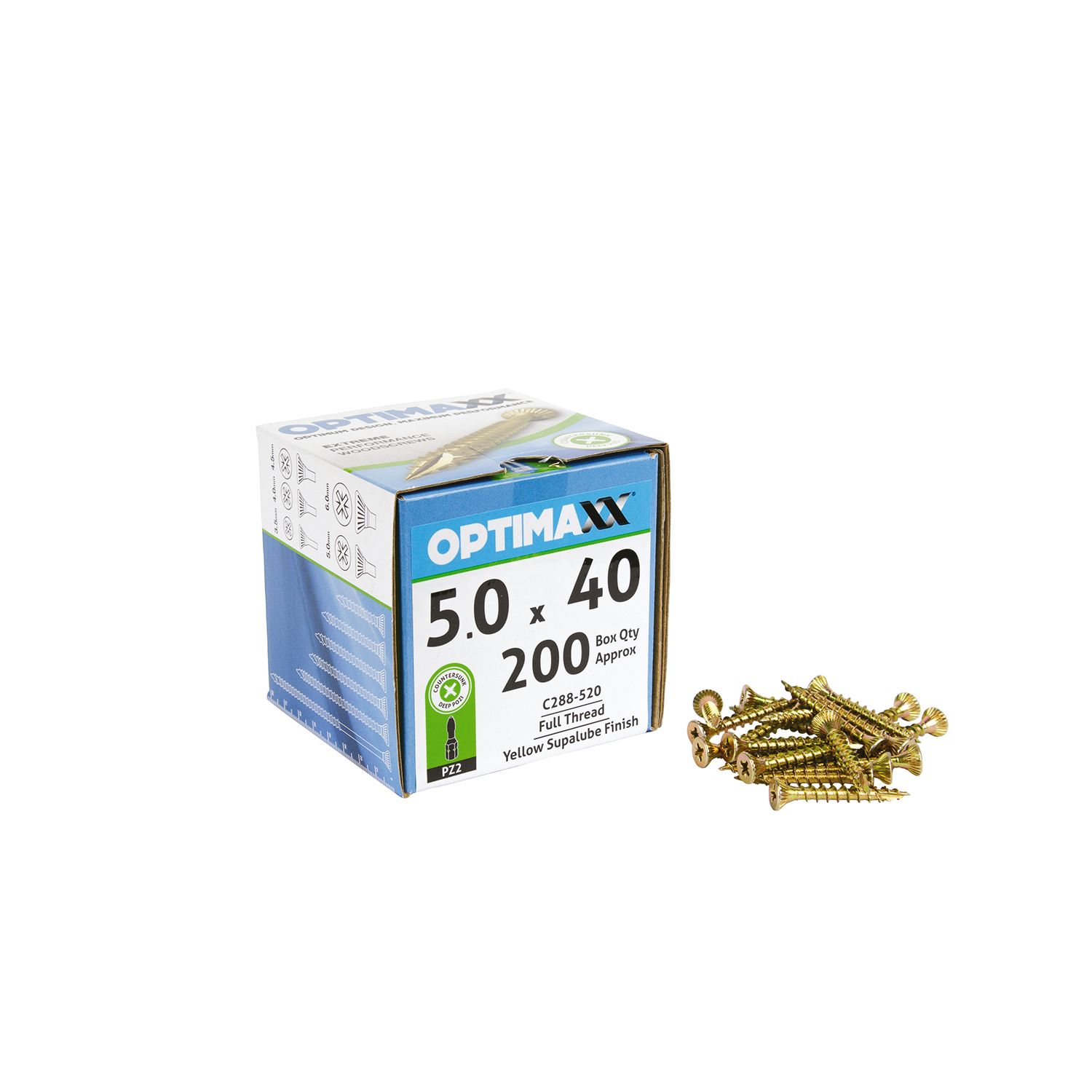 Optimaxx PZ Countersunk Wood Screws 5mm x 40mm 200 Pack (539TY)