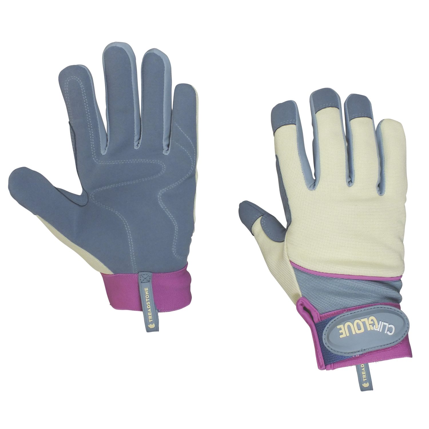 ClipGlove General Purpose Womens Synthetic Leather Gardening Gloves Blue / Cream Small (540YE)