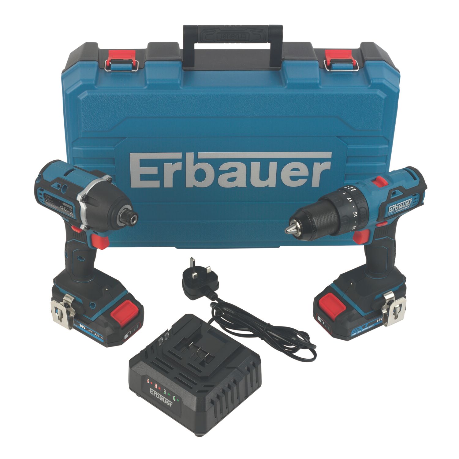 Erbauer EID18-Li / ECD18-Li-2 18V 2 x 2.0Ah Li-Ion EXT Brushless Cordless Twin Pack (542FV)