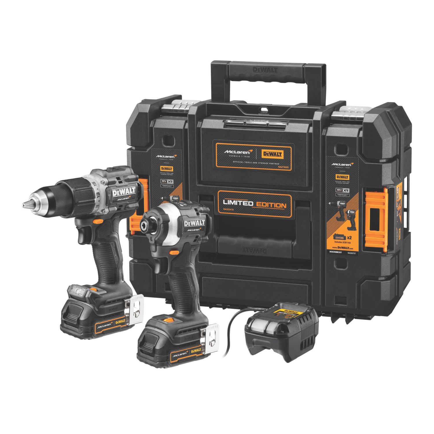 DeWalt McLaren F1 Team DCK200ME2GT-GB 18V 2 x 1.7Ah Li-Ion PowerStack Brushless Cordless Twin Kit (545FU)