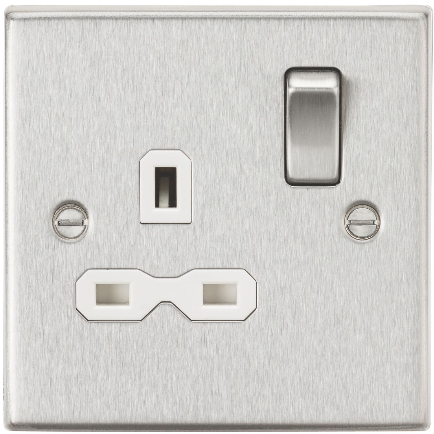 Knightsbridge 13A 1-Gang DP Switched Single Socket Brushed Chrome with White Inserts (545TX)