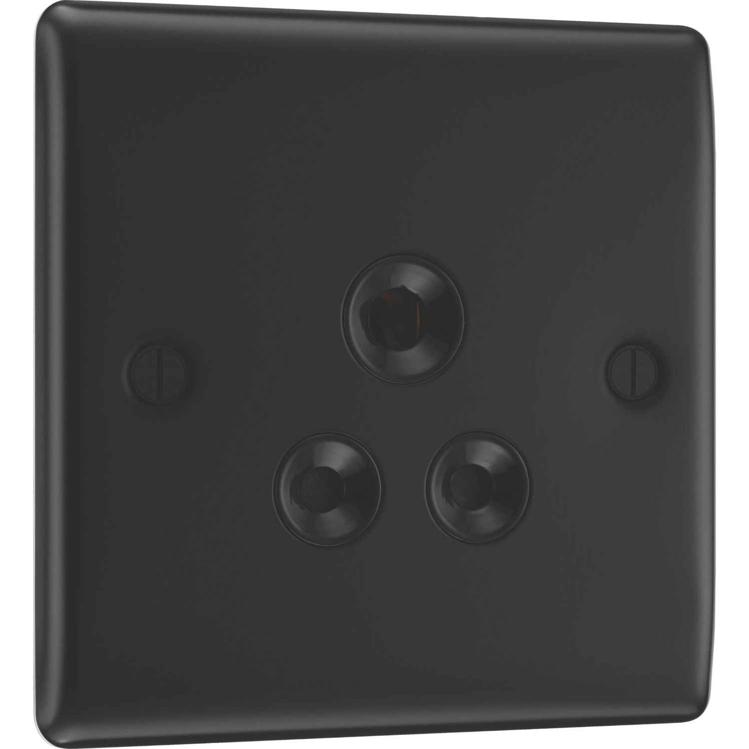 British General Nexus Metal 5A 1-Gang Unswitched Round Pin Socket Matt Black with Colour-Matched Inserts (548PM)