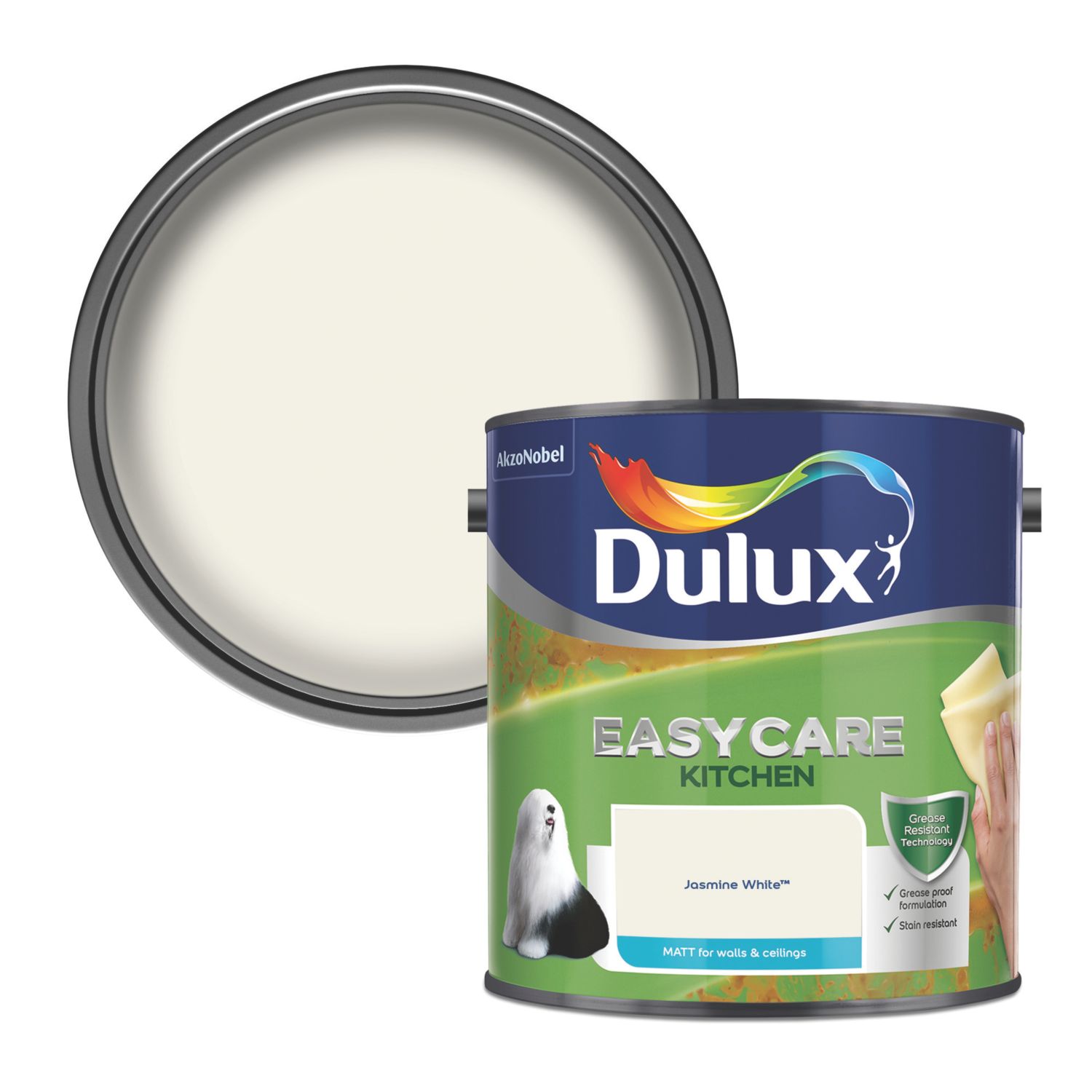 Dulux Easycare 2.5Ltr Jasmine White Matt Emulsion Kitchen Paint (54964)
