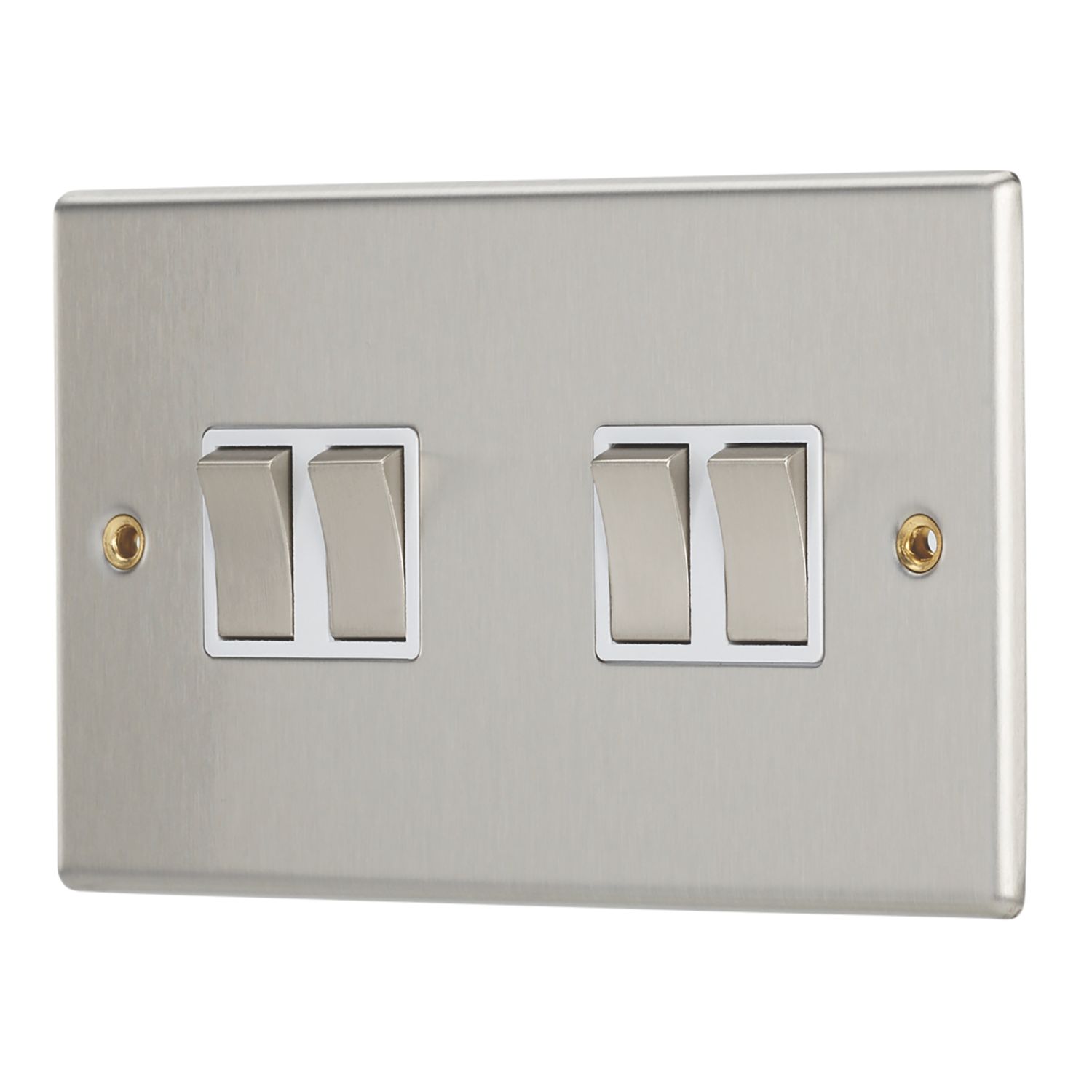 Contactum iConic 10AX 4-Gang 2-Way Light Switch Brushed Steel with White Inserts (550RP)