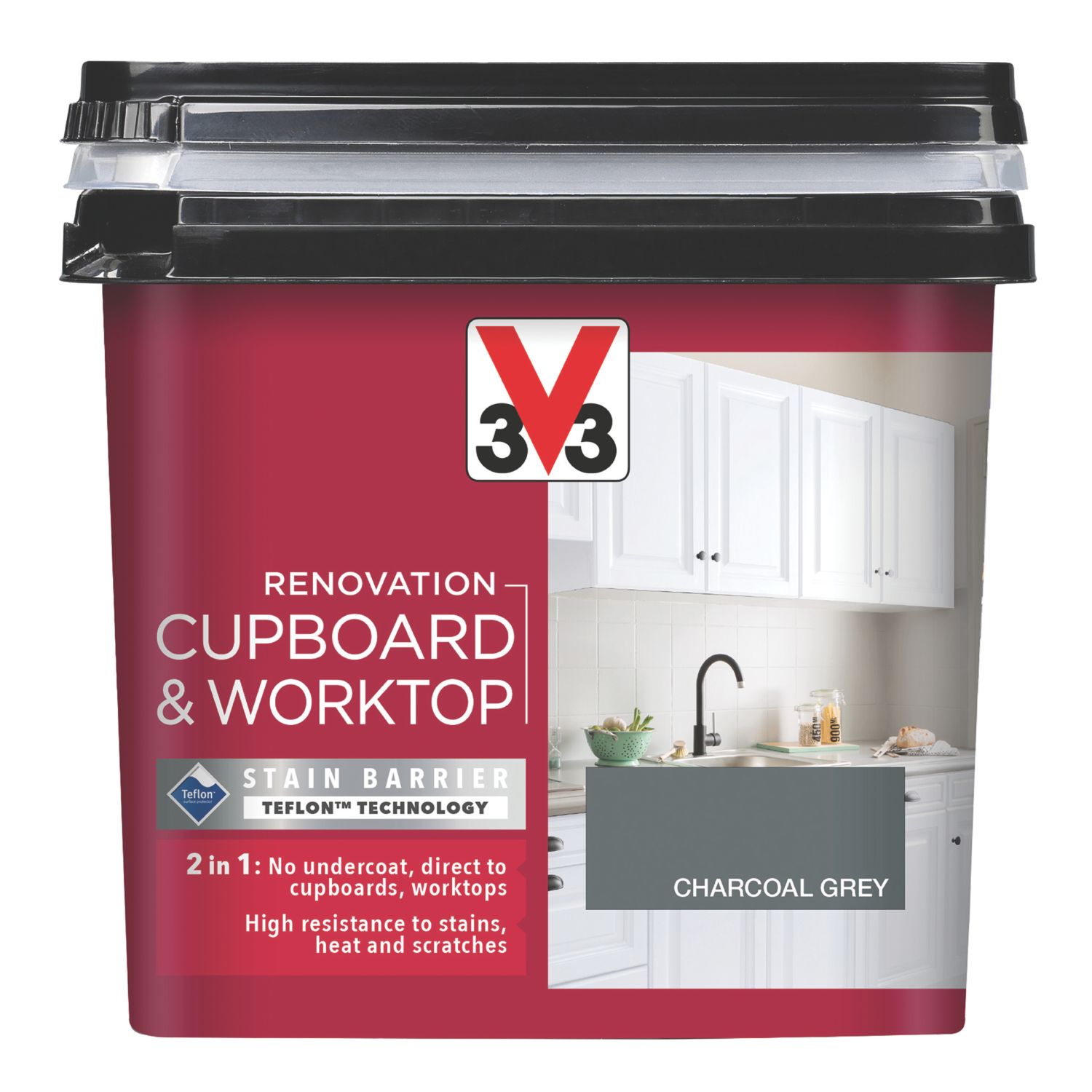 V33 750ml Charcoal Grey Satin Kitchen Cupboard Paint (551FW)