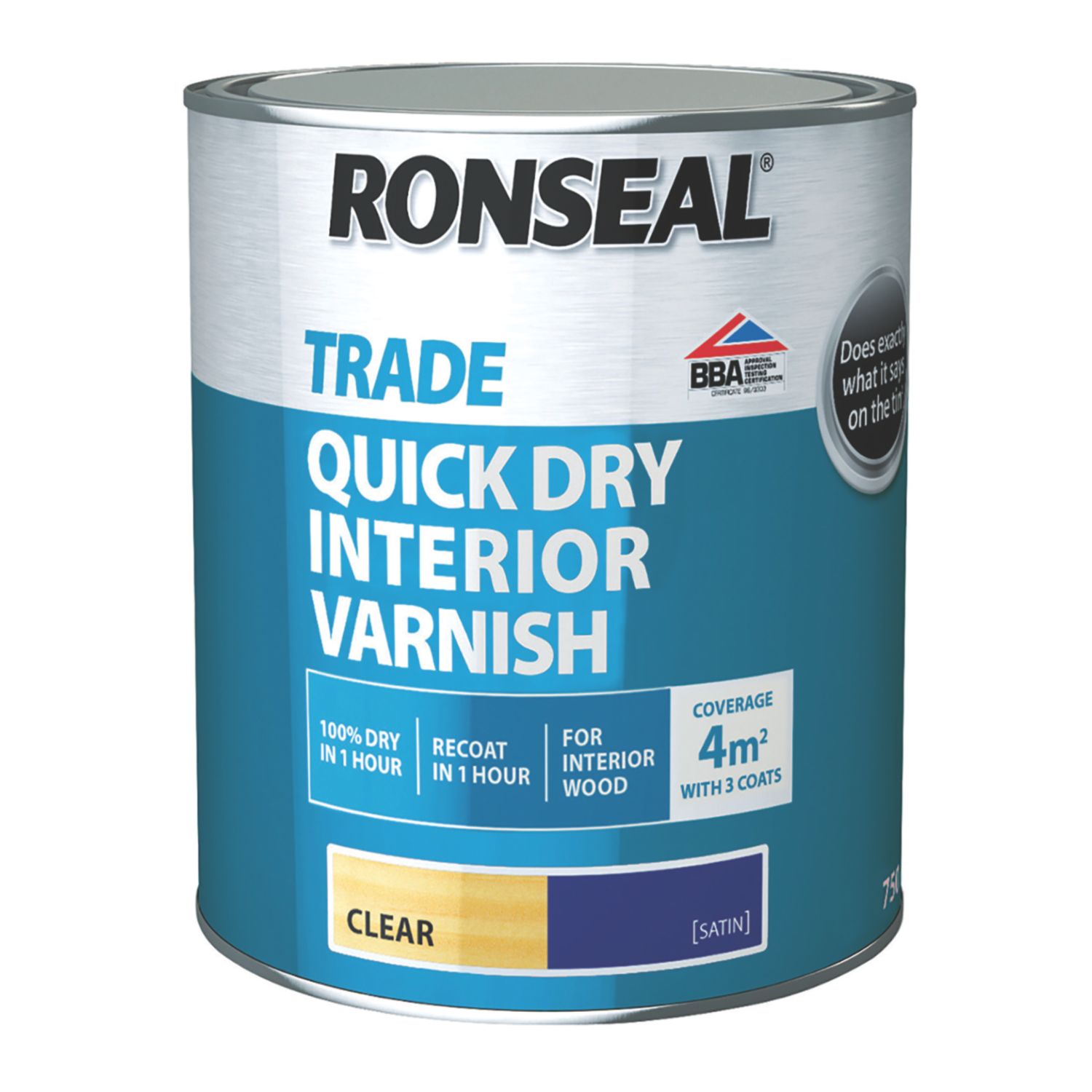 Ronseal 750ml Clear Satin Water-Based Interior Wood Varnish (551HT)