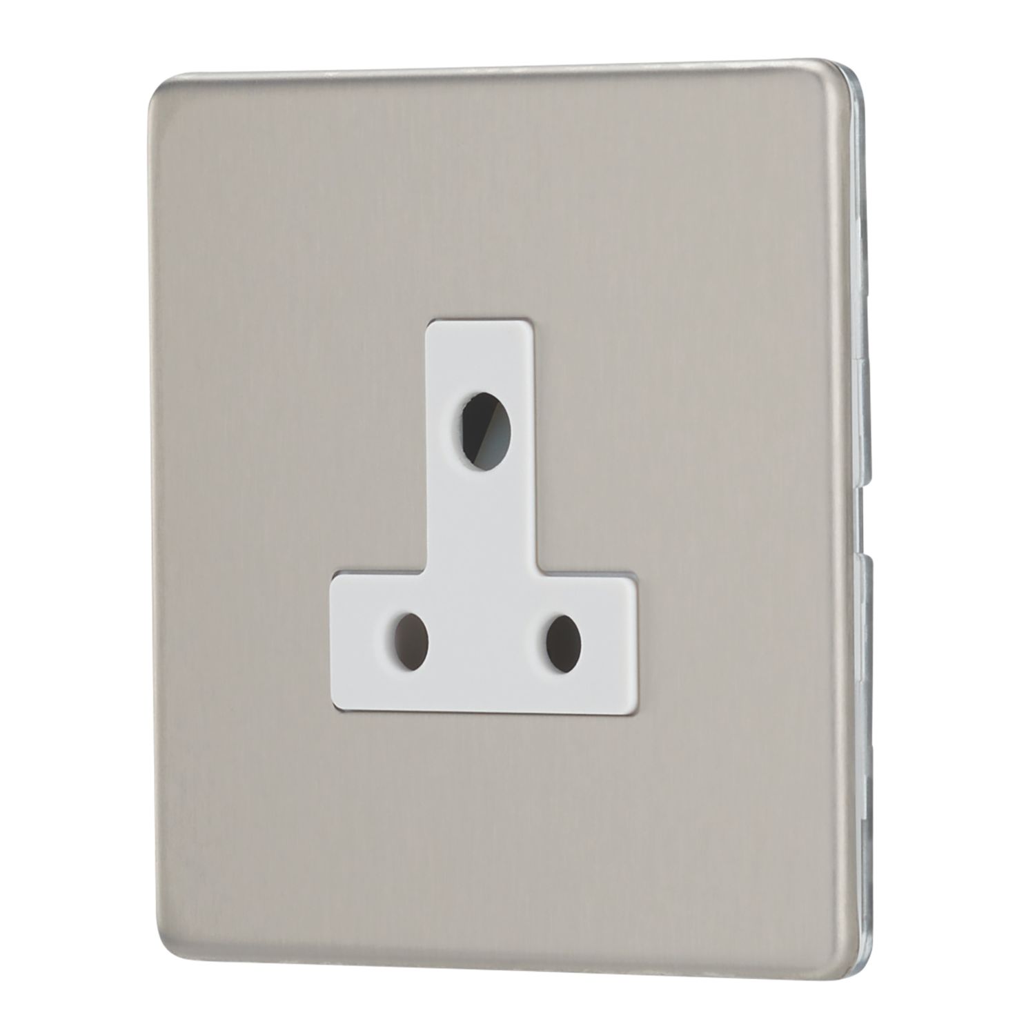 Contactum Lyric 5A 1-Gang Unswitched Round Pin Socket Brushed Steel with White Inserts (552RP)
