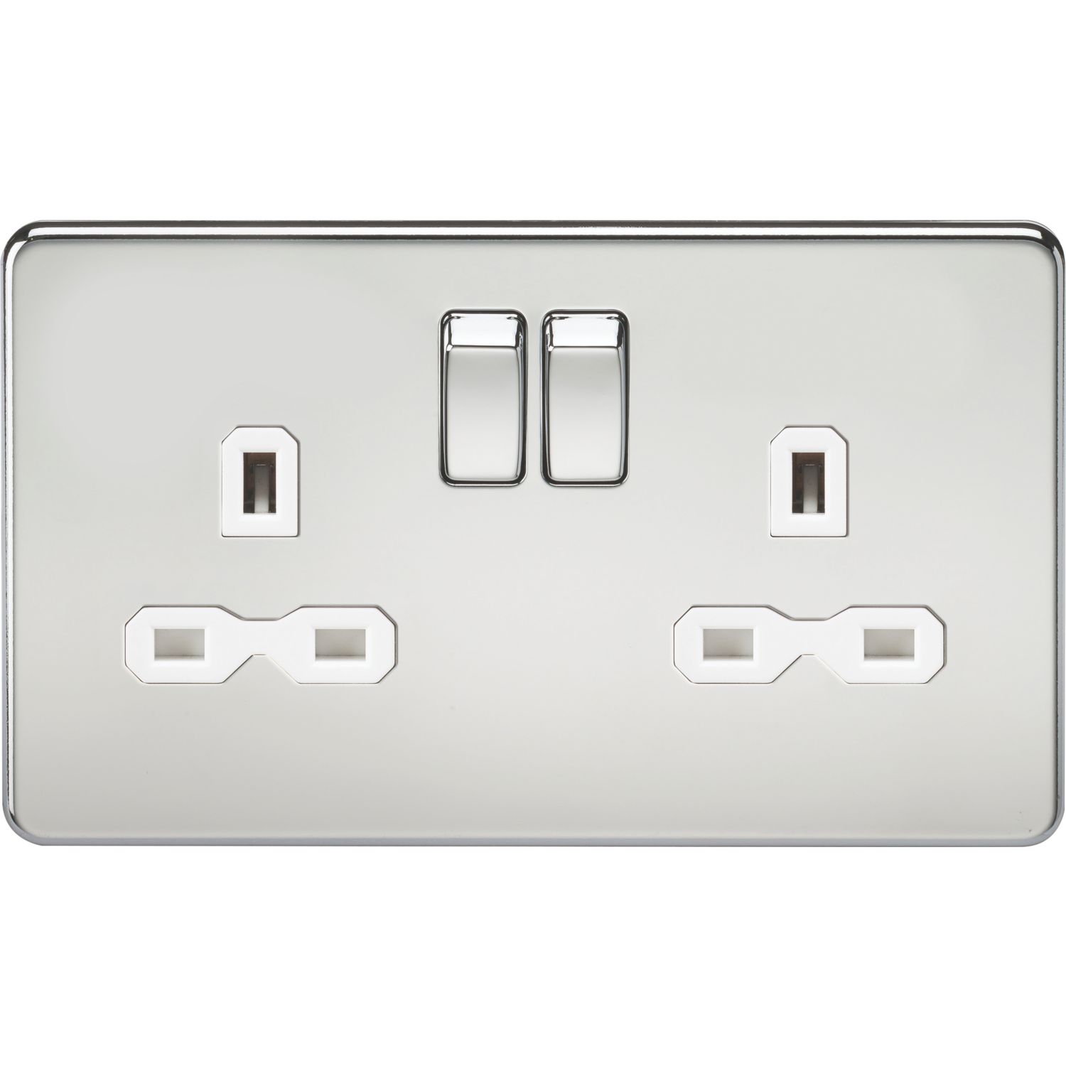 Knightsbridge 13A 2-Gang DP Switched Double Socket Polished Chrome with White Inserts (552TY)