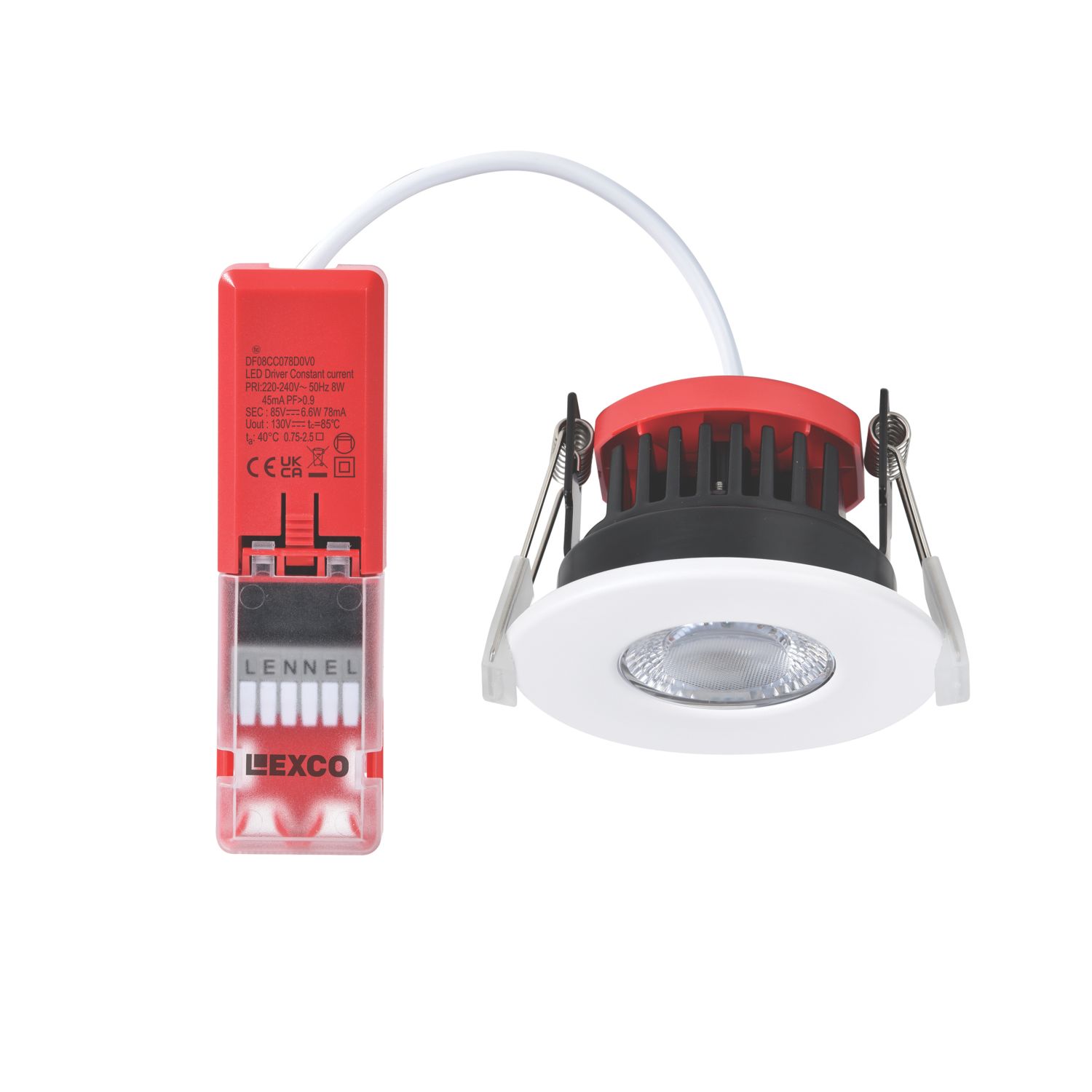 Lexco Tauri Fixed Fire Rated LED Downlight White 8W 500-800lm (553RE)