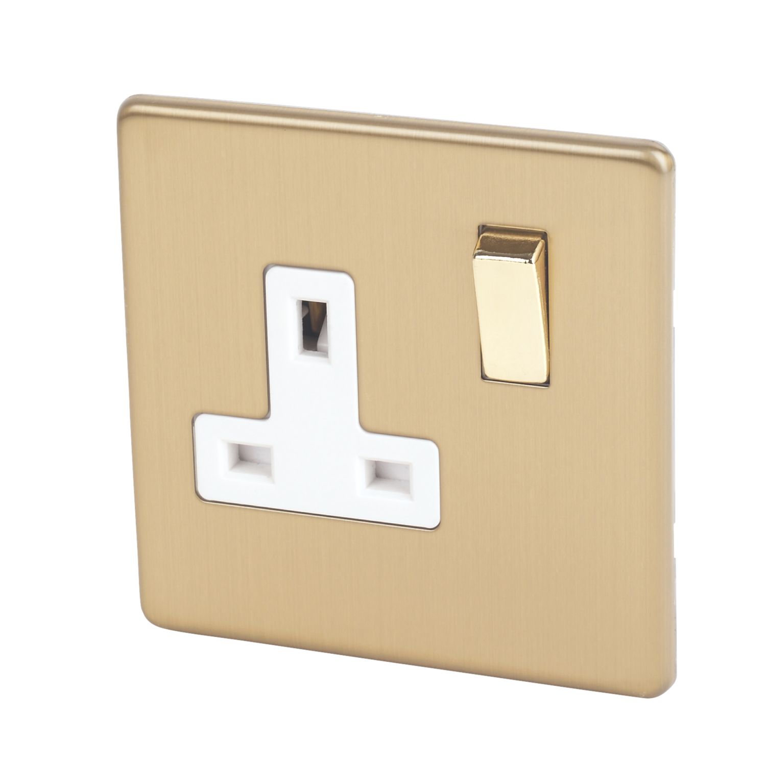 Varilight 13AX 1-Gang DP Switched Plug Socket Brushed Brass with White Inserts (5544H)