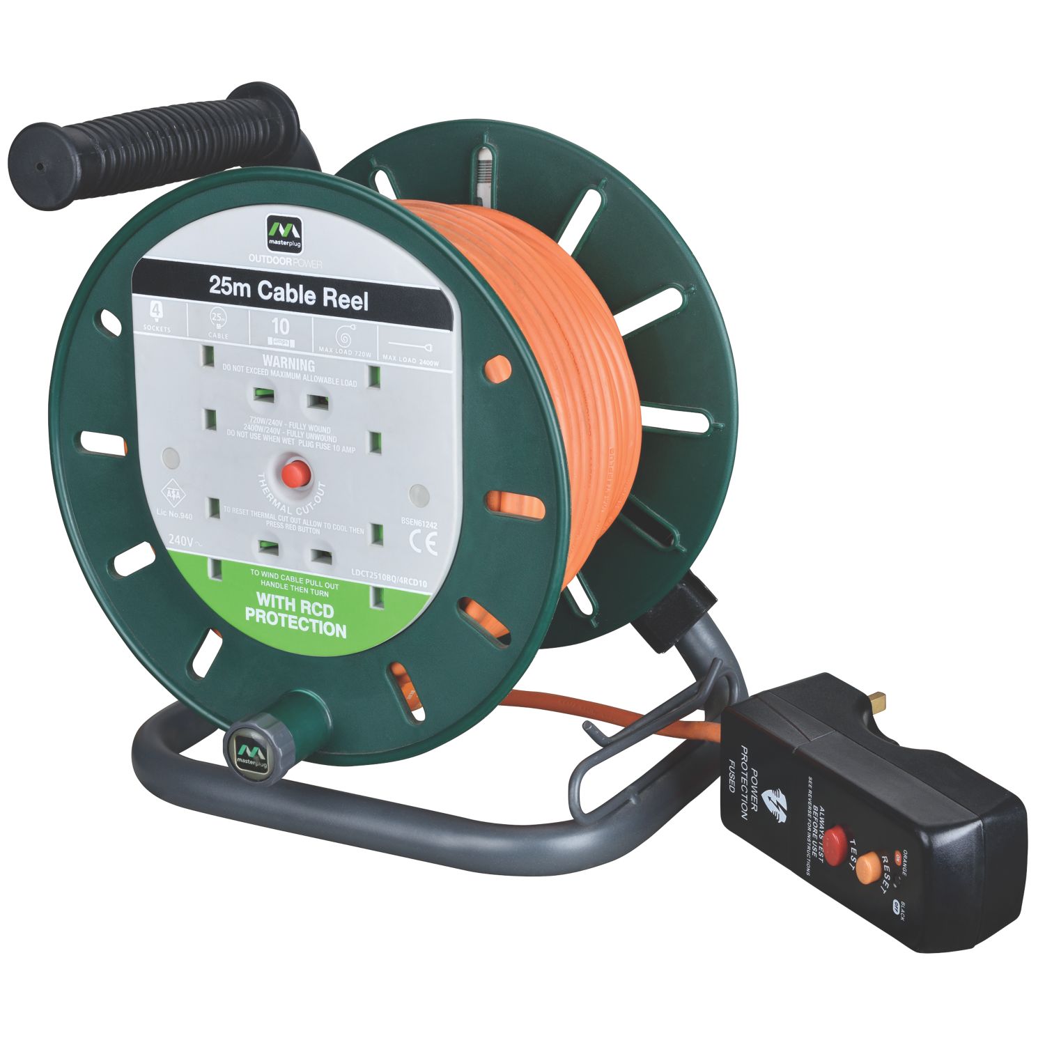 Masterplug 10A 4-Gang 25m Cable Reel & RCD 240V (55494)