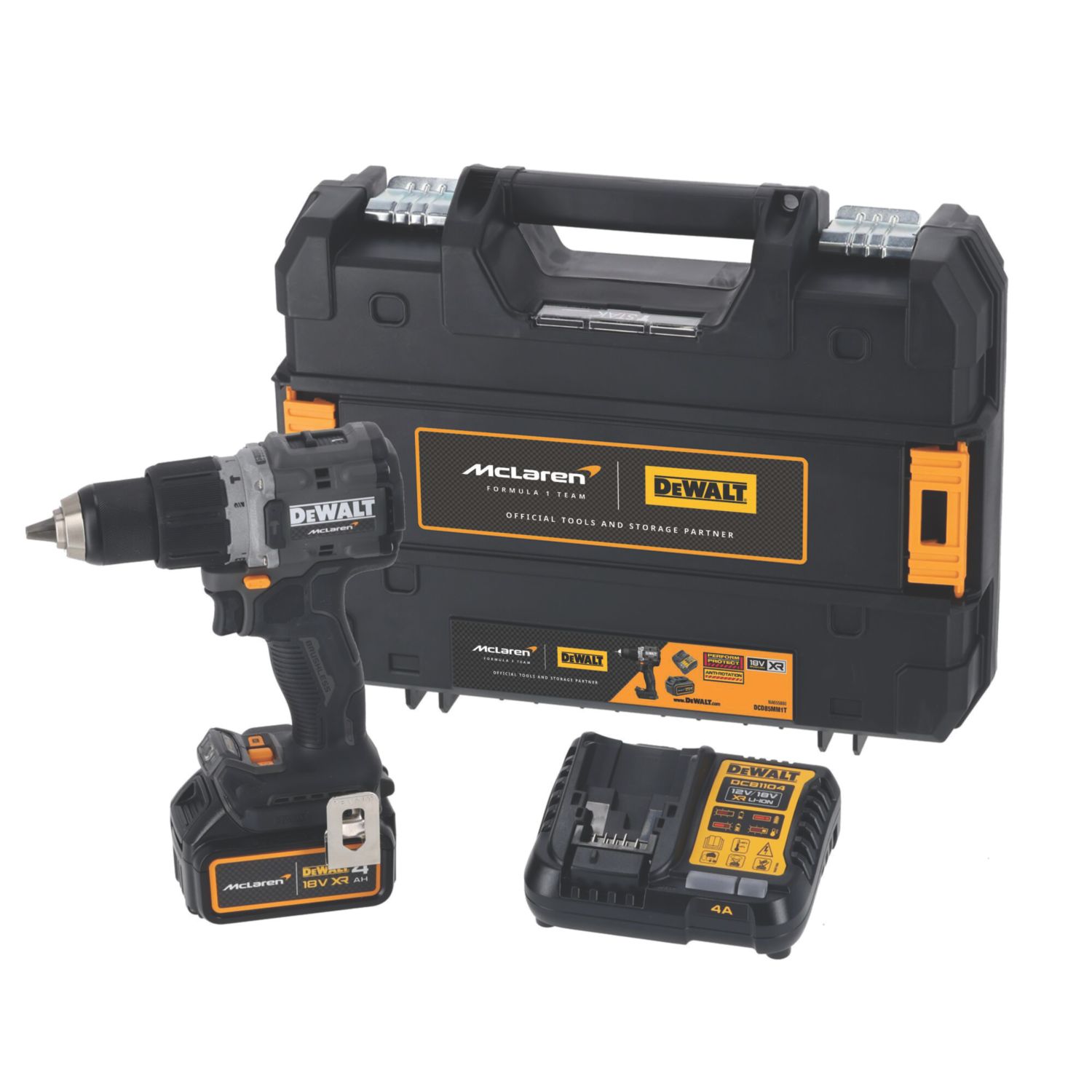 DEWALT McLaren F1 Team DCD85MM1T-GB 18V 1 x 4Ah Li-Ion XR Brushless Cordless Combi Drill (555YU)