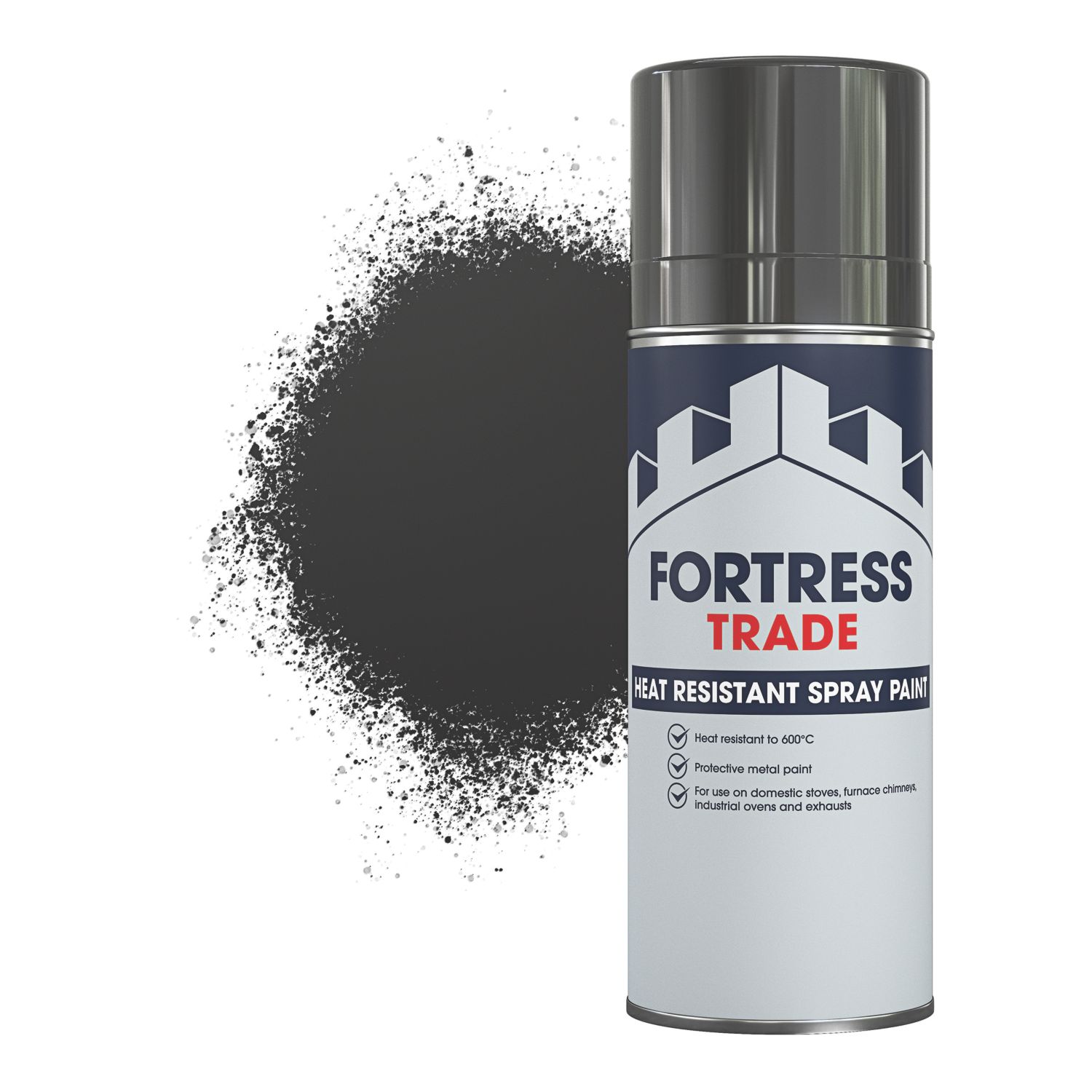 Fortress Trade 400ml Black Matt Heat Resistant Metal Spray Paint (557JM)