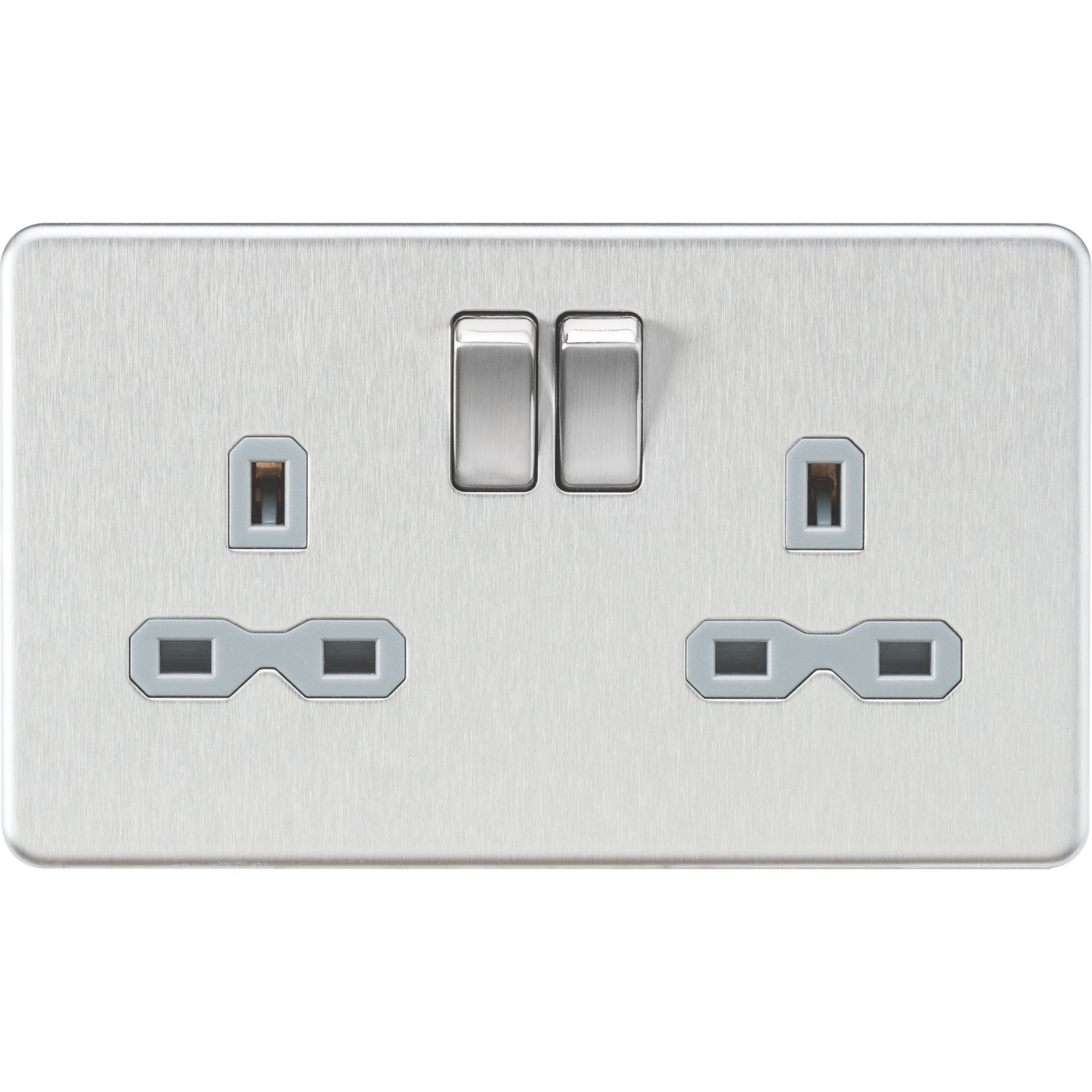 Knightsbridge 13A 2-Gang DP Switched Double Socket Brushed Chrome with Colour-Matched Inserts (558TY)