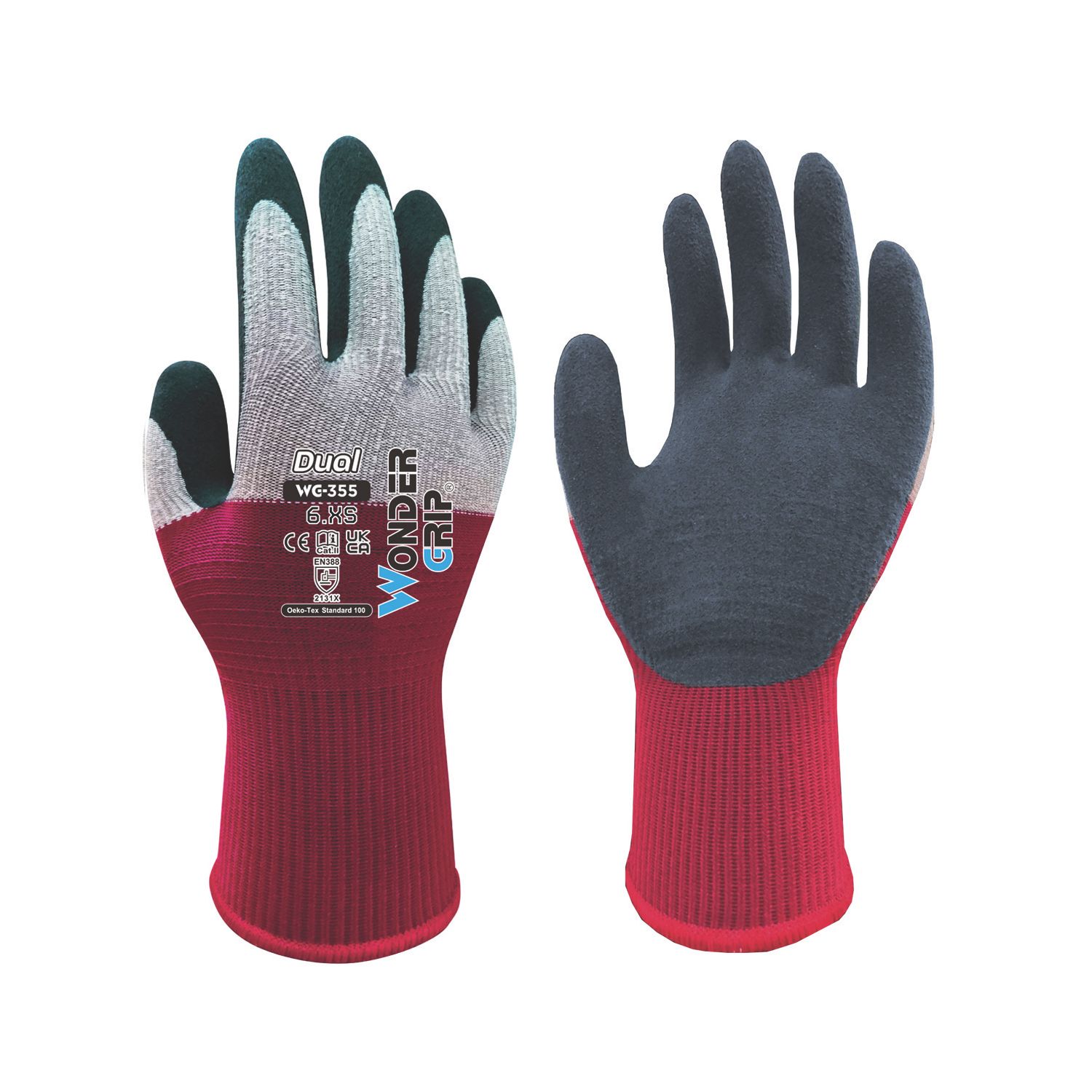 Wonder Grip WG-355 Dual General Handling Gloves Maroon/Grey X Small (560VJ)