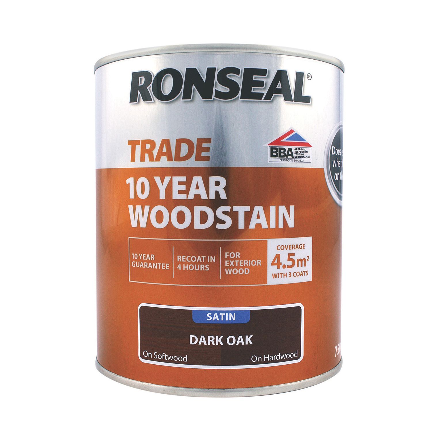 Ronseal 750ml Dark Oak Satin Water-Based Exterior Wood Stain (561FG)