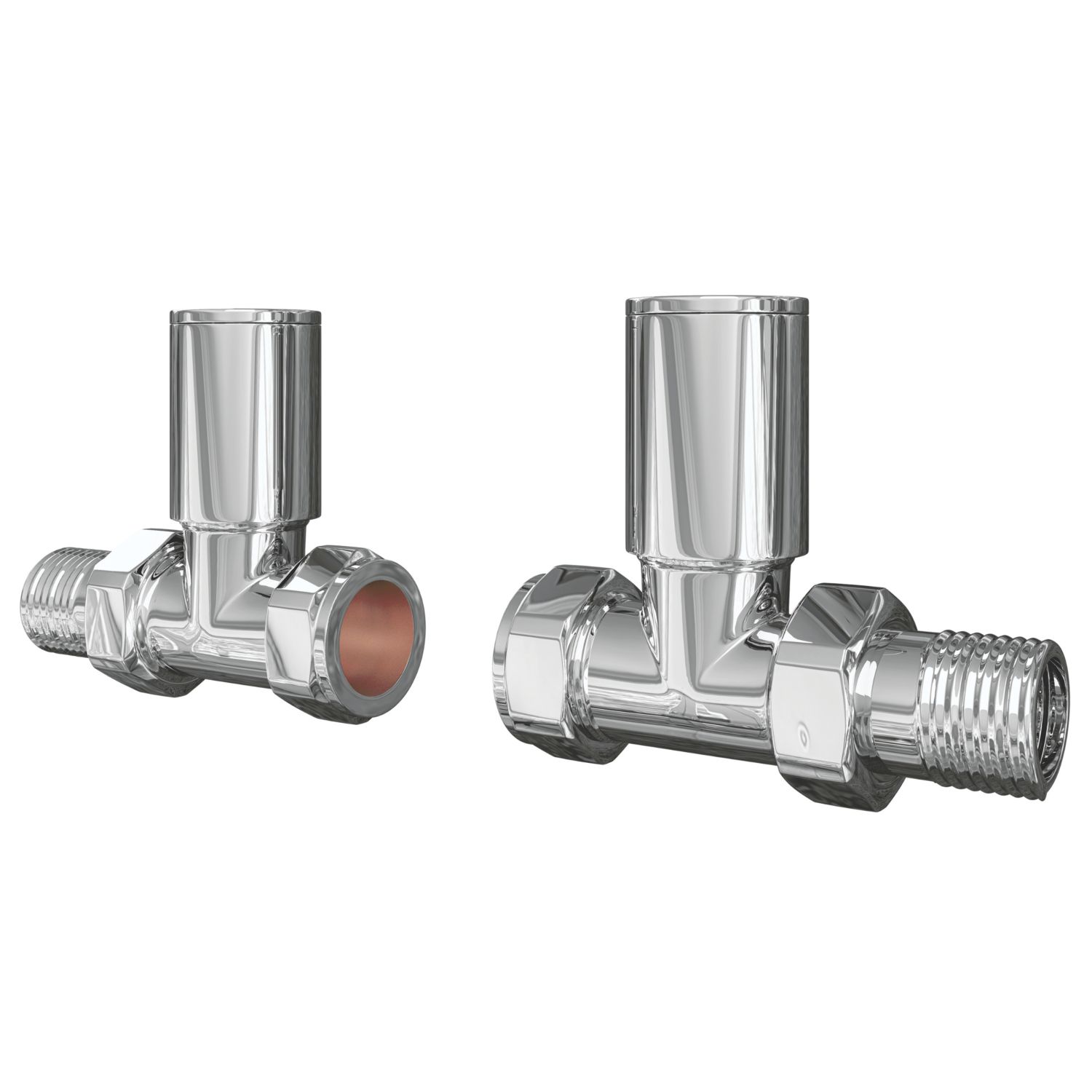 ETAL Rise 15mm x 1/2" Chrome Straight Designer Manual Radiator Valve Head & Body 2 Pack (565VV)