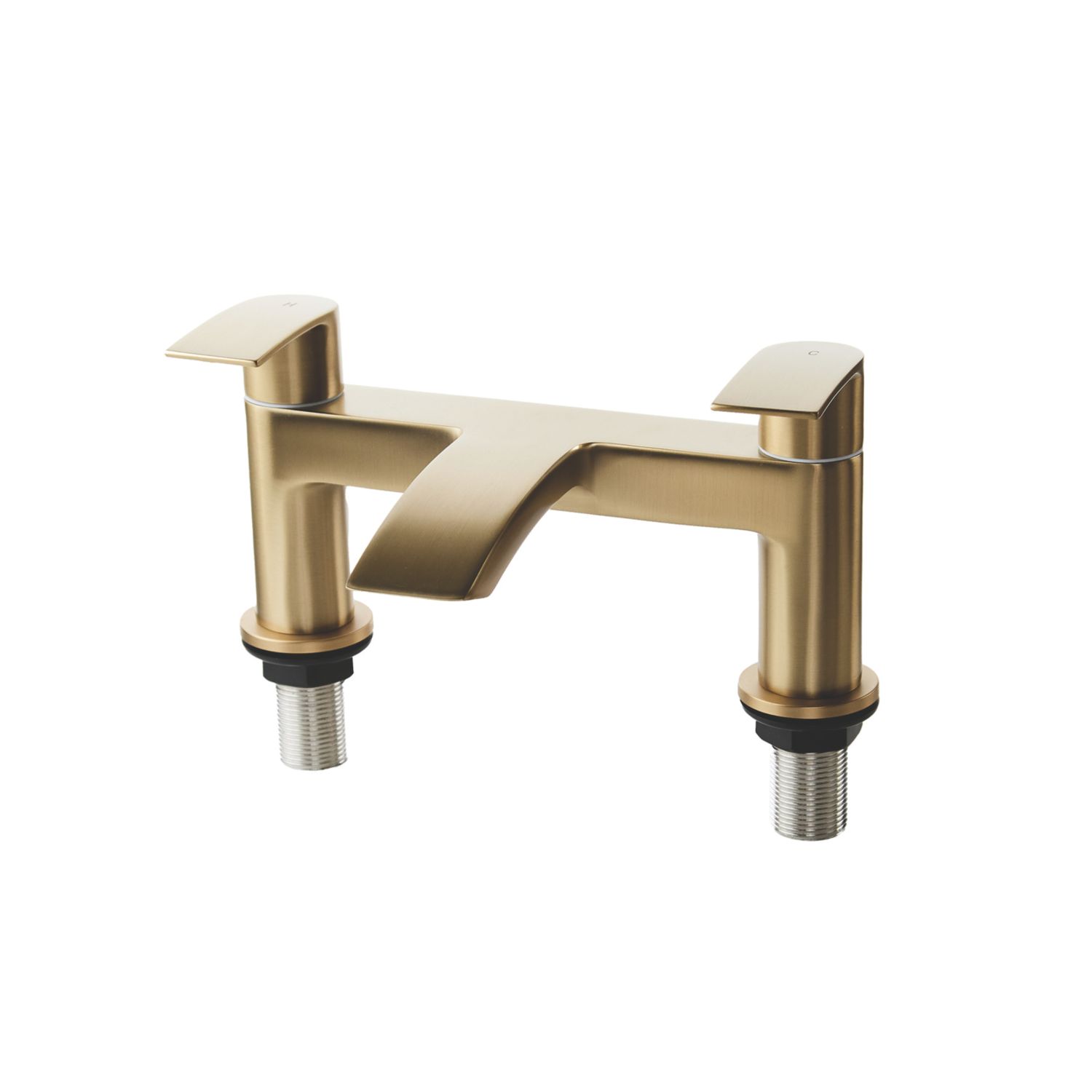ETAL Spear Brushed Brass 123mm Deck Mounted Lever 2 Tap Holes Bath Mixer Tap (565YU)