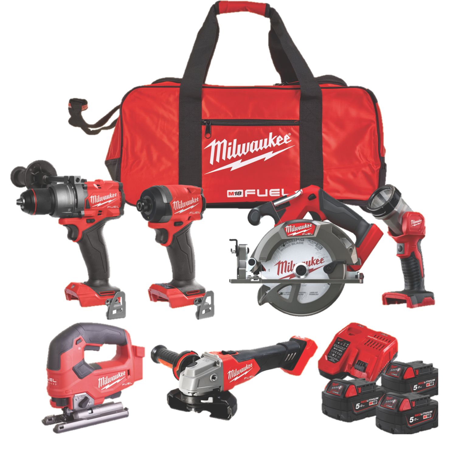 Milwaukee M18FPP6M3-503B FUEL 18V 3 x 5.0Ah Li-Ion RedLithium Brushless Cordless 6-Piece Power Tool Kit (566CX)