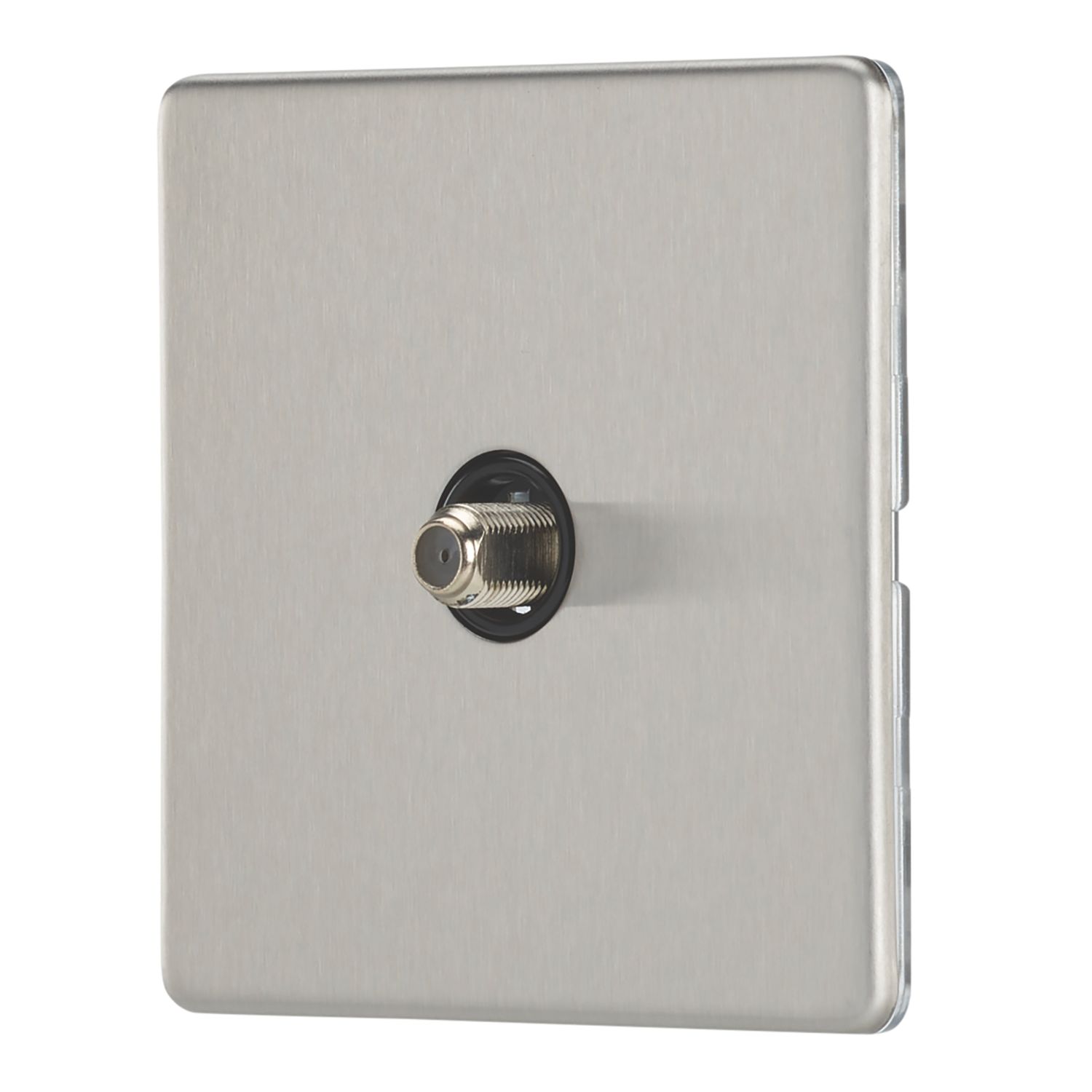 Contactum Lyric 1-Gang F-Type Satellite Socket Brushed Steel with Black Inserts (566RR)