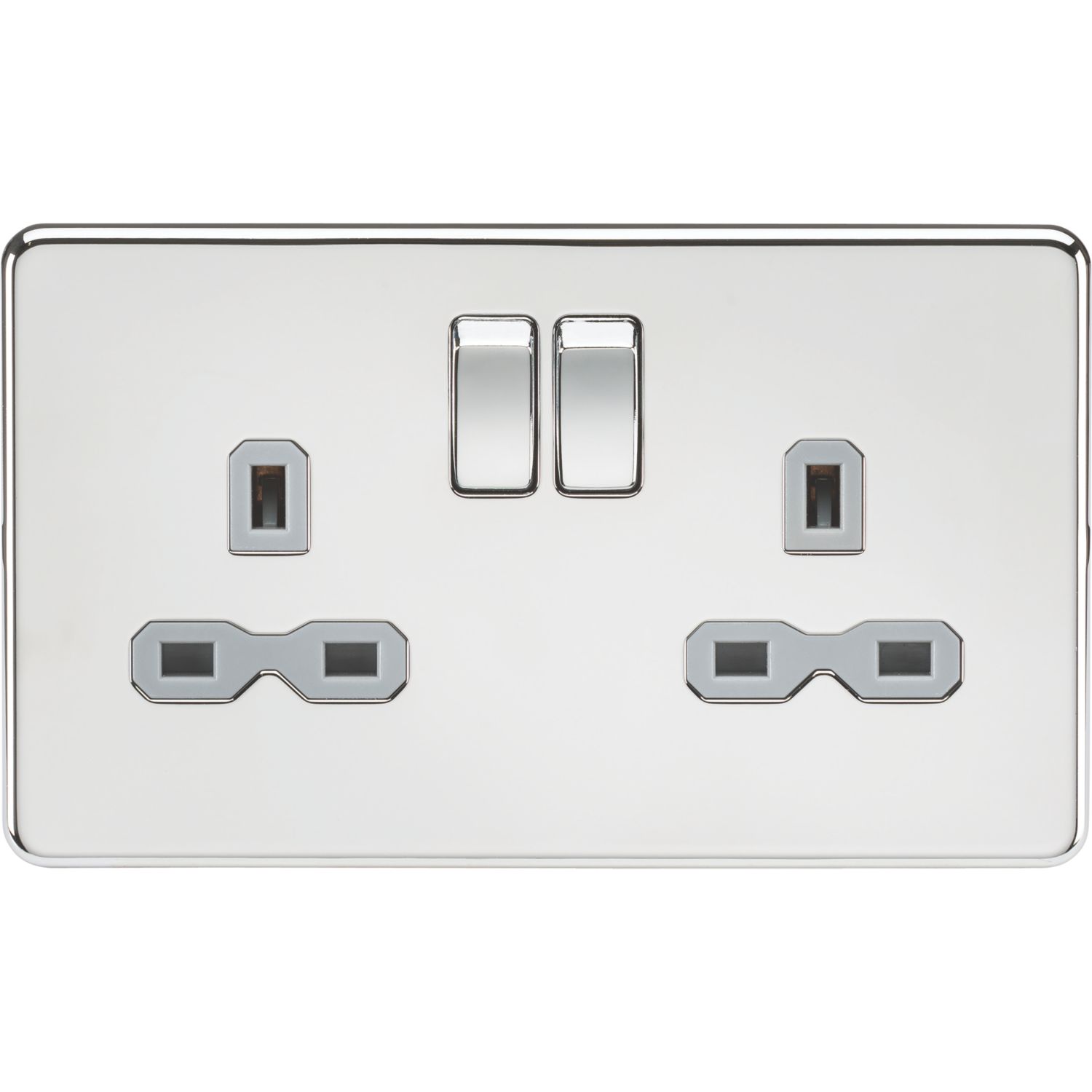 Knightsbridge 13A 2-Gang DP Switched Double Socket Polished Chrome with Colour-Matched Inserts (567TY)