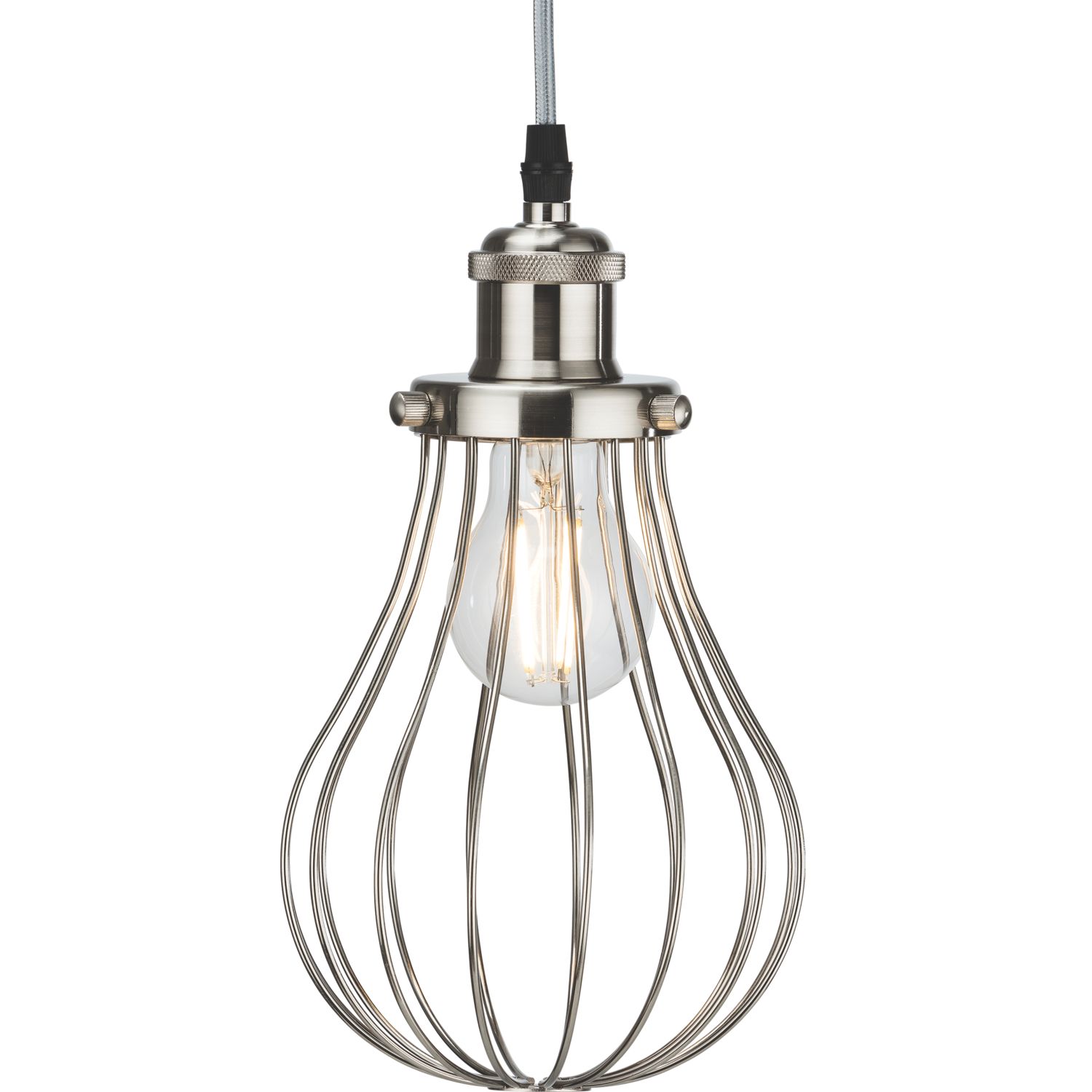Knightsbridge Brushed Chrome Steel Balloon-Shaped Pendant Cage (569GE)