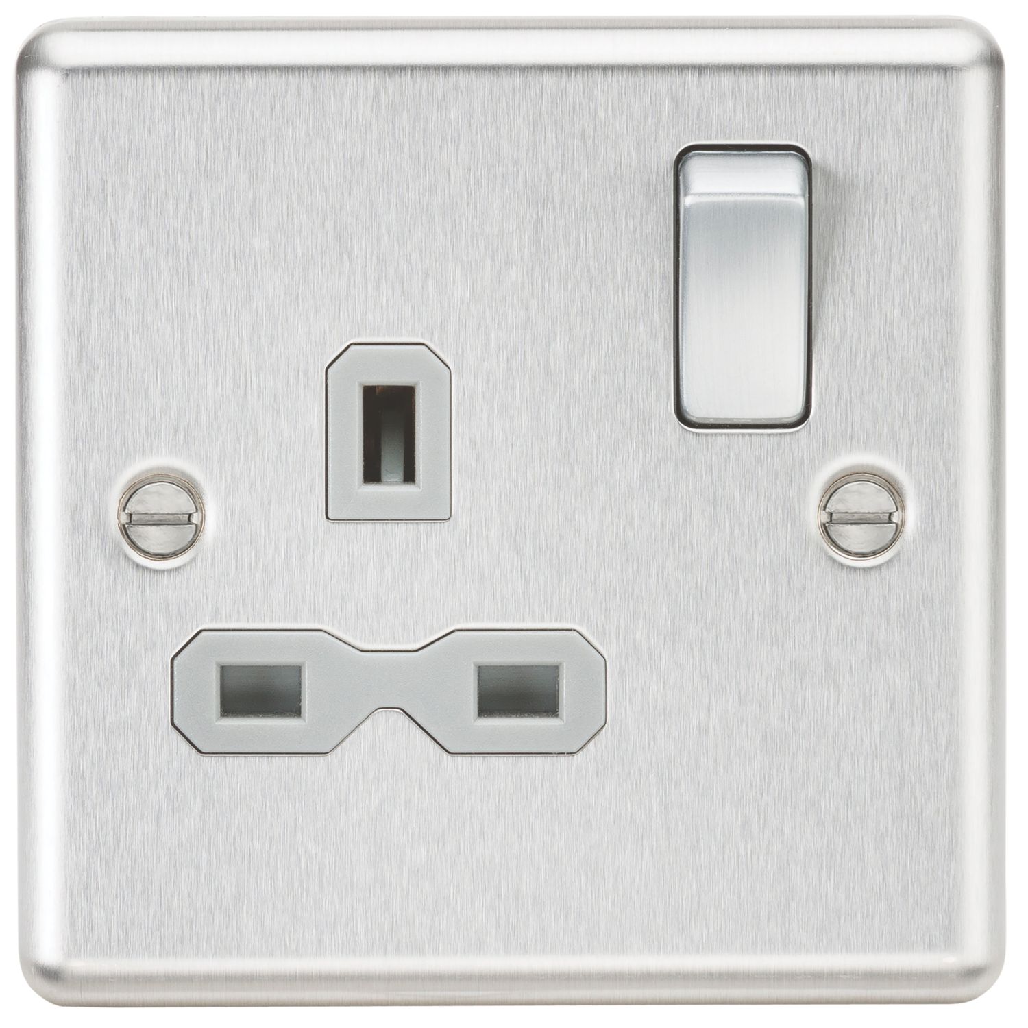 Knightsbridge 13A 1-Gang DP Switched Single Socket Brushed Chrome with Colour-Matched Inserts (570TX)