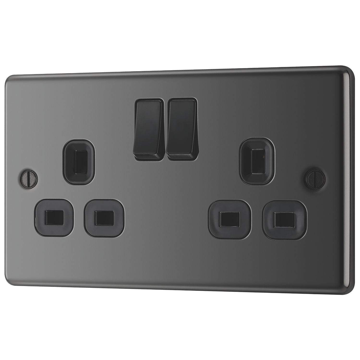 LAP 13A 2-Gang SP Switched Plug Socket Black Nickel with Black Inserts (5729C)