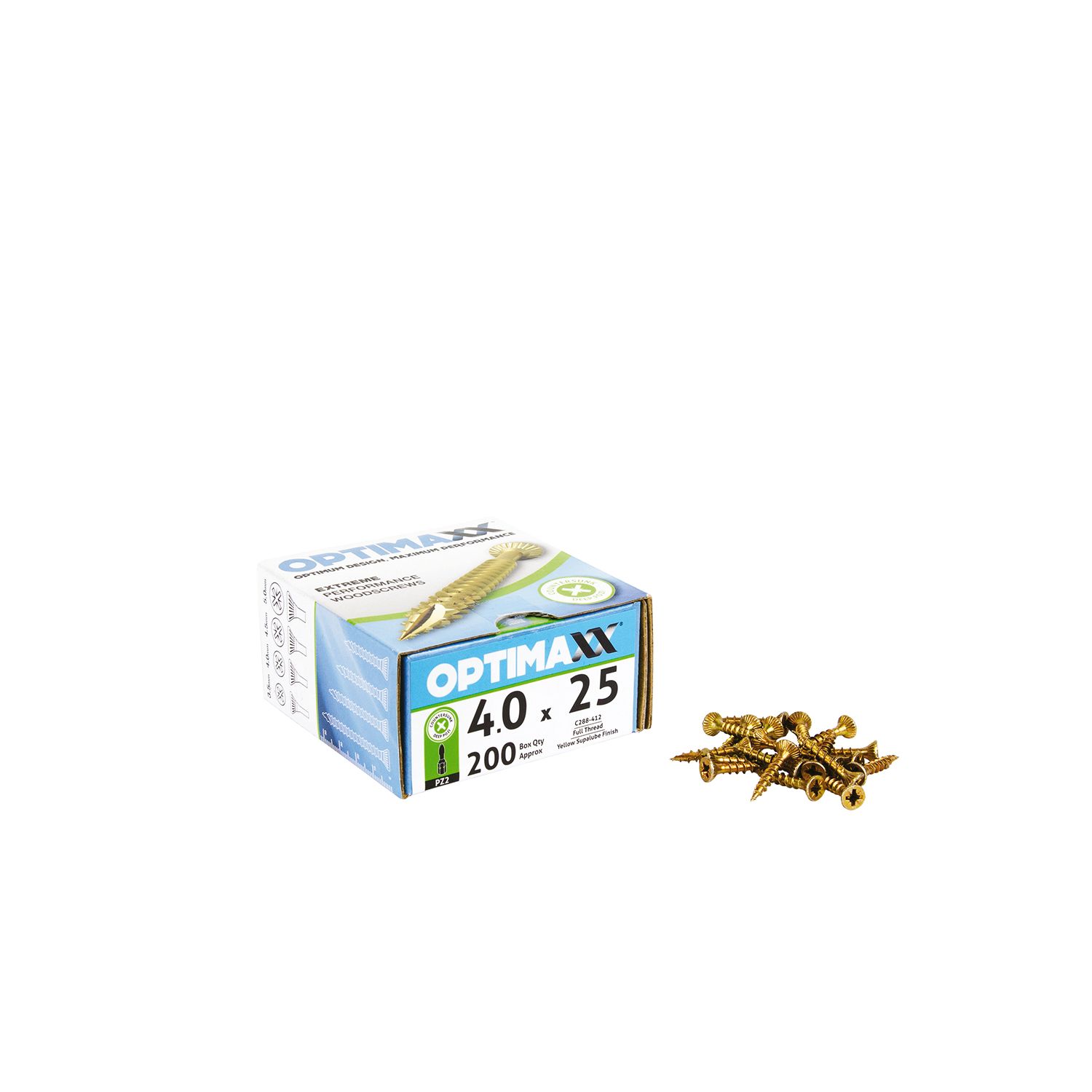 Optimaxx PZ Countersunk Wood Screws 4mm x 25mm 200 Pack (572TY)