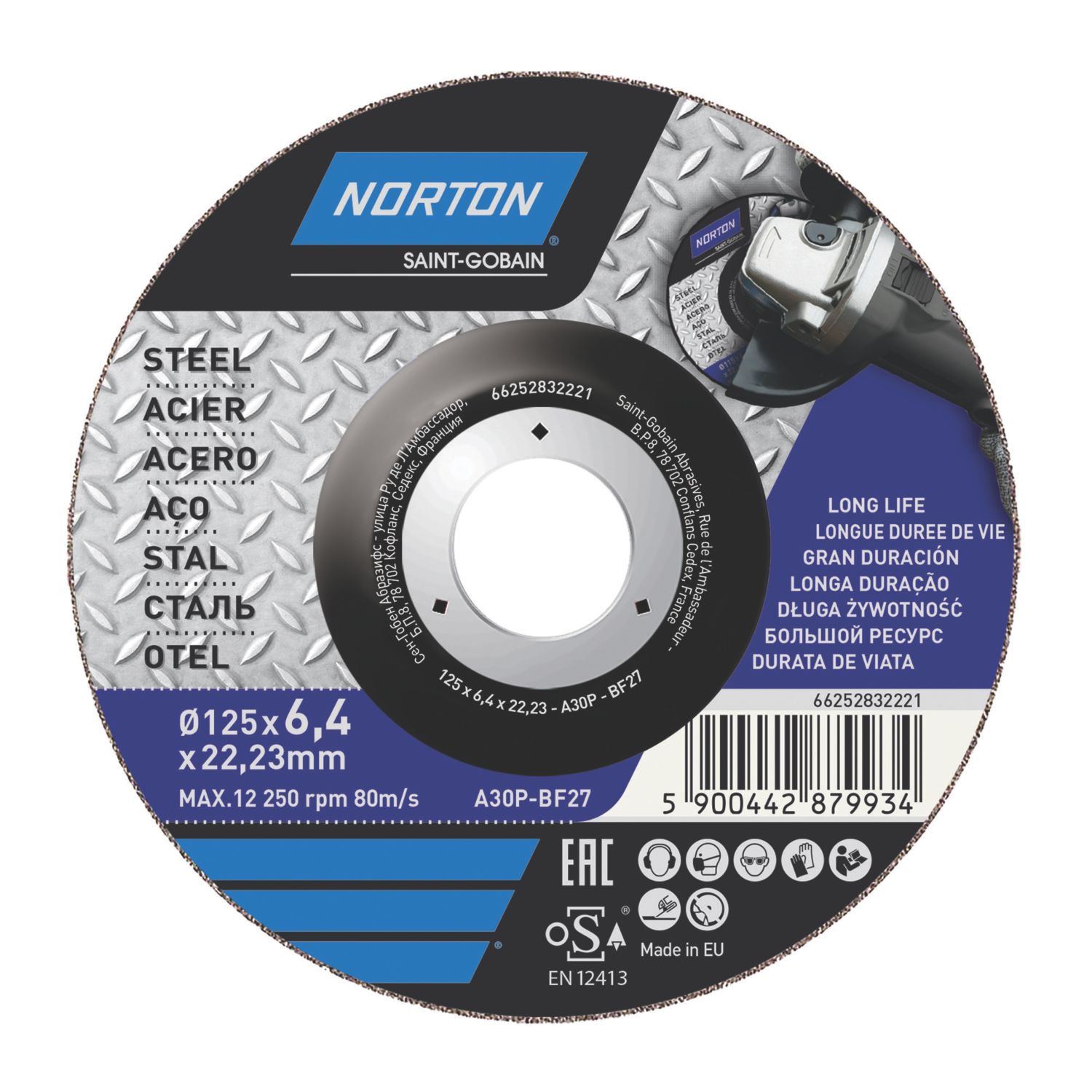 Norton Metal Grinding Disc 125mm (5") x 22.2mm (5738V)