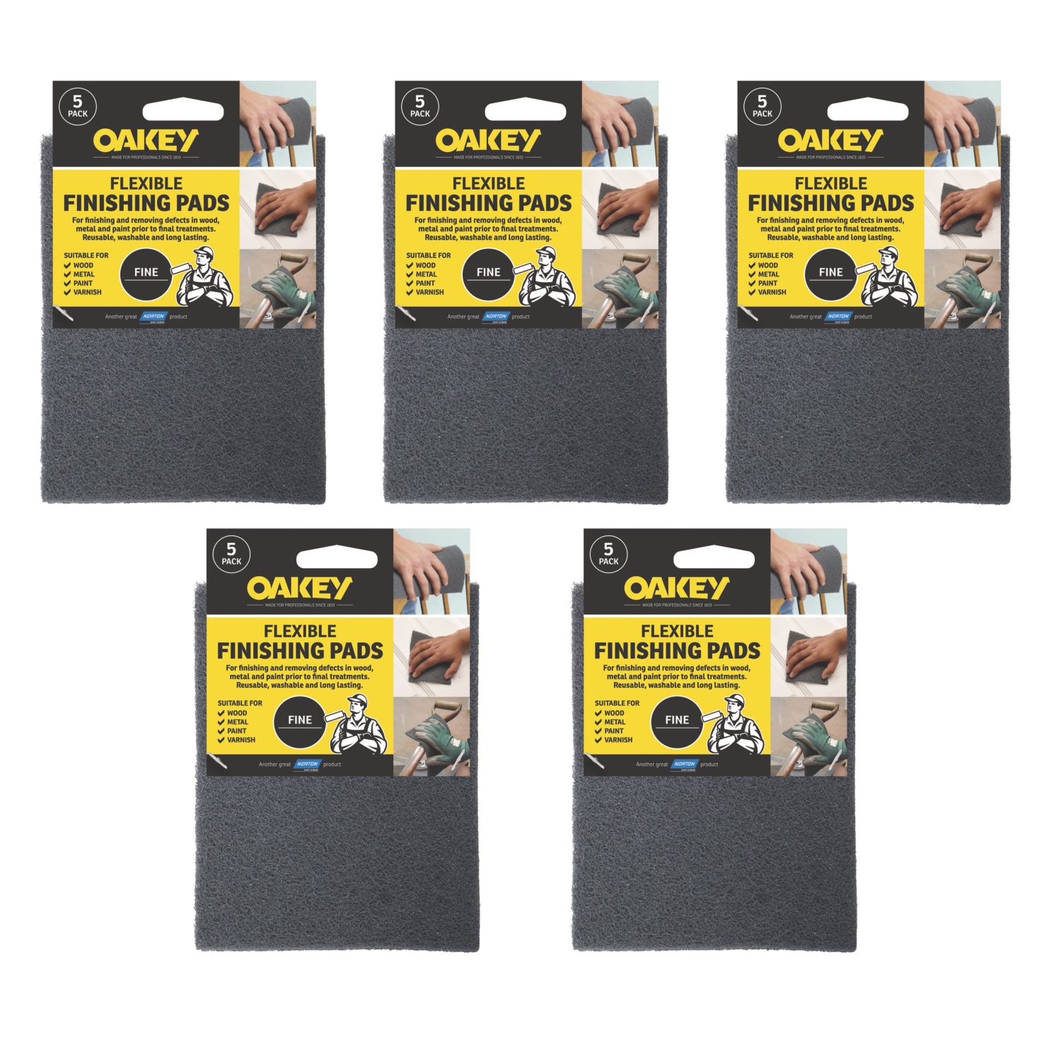 Oakey Multi-Material Flexible Finishing Pads 150mm x 115mm Black 5 Pack (574JL)