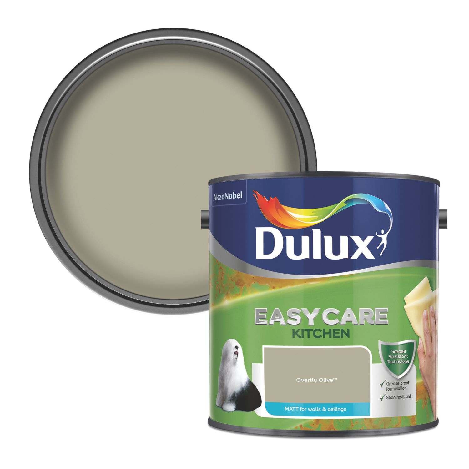 Dulux Easycare 2.5Ltr Overtly Olive Matt Emulsion Kitchen Paint (57564)