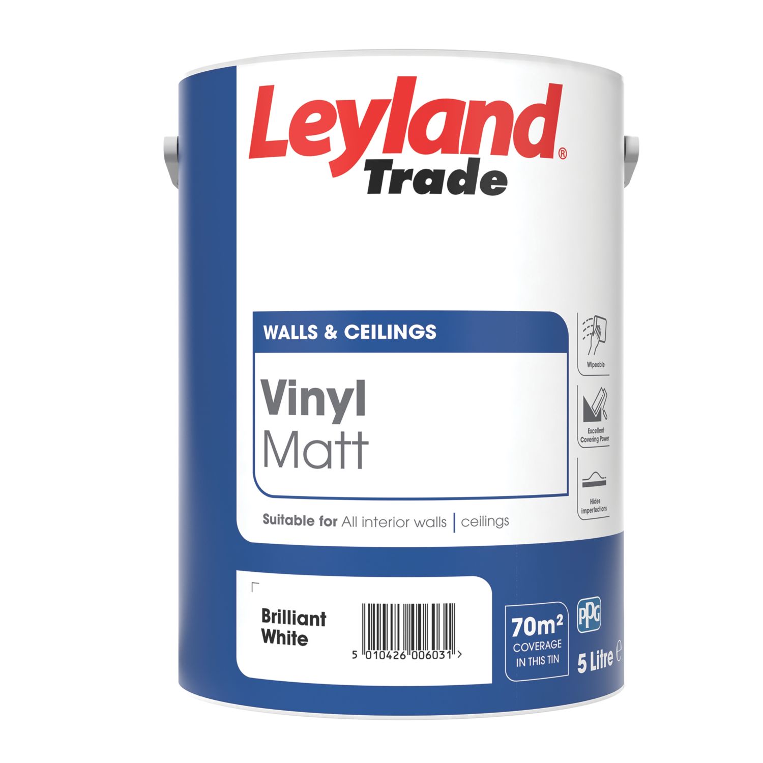 Leyland Trade 5Ltr Brilliant White Vinyl Matt Emulsion Wall Paint (579AP)