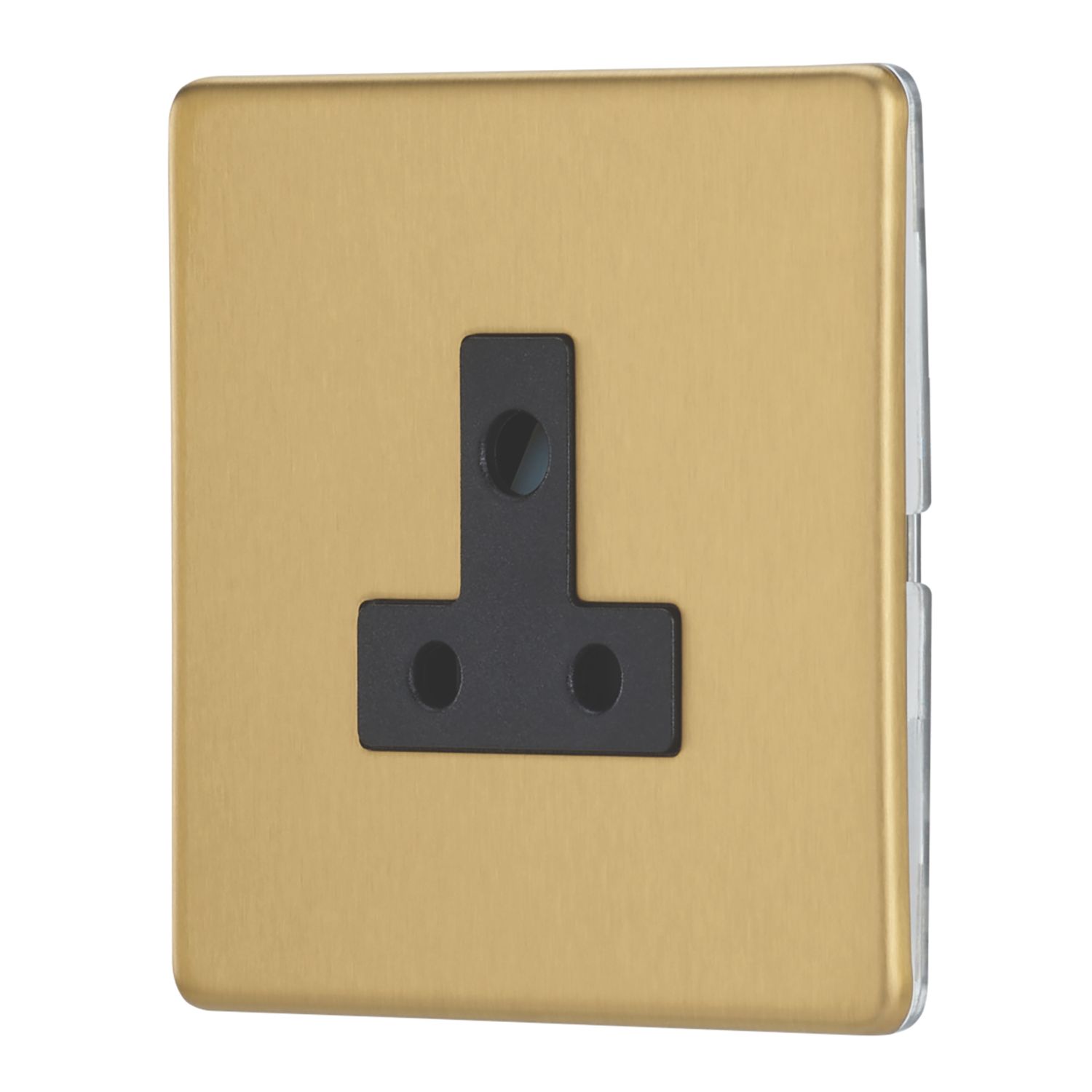 Contactum Lyric 5A 1-Gang Unswitched Round Pin Socket Brushed Brass with Black Inserts (580RR)