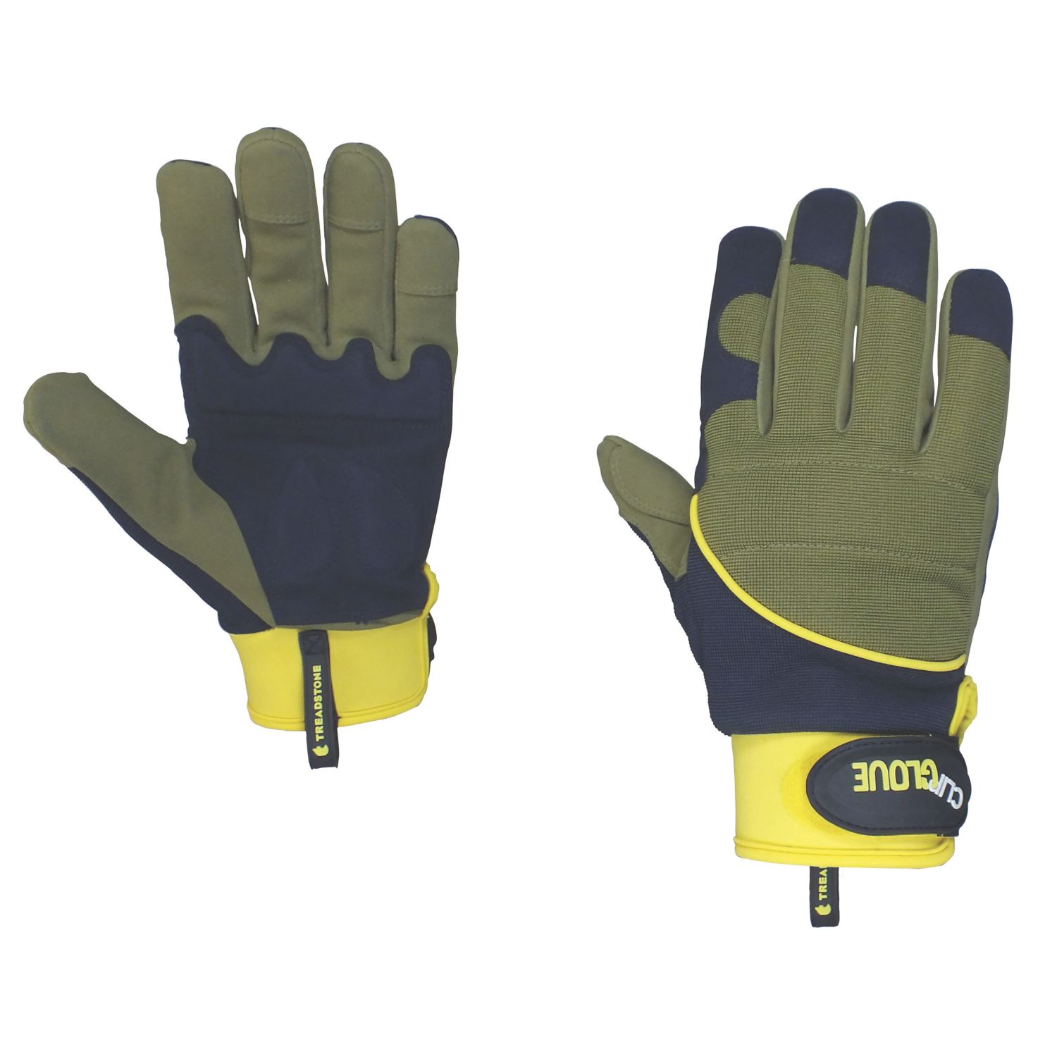 ClipGlove Shock Absorber Synthetic Leather Gardening Gloves Navy / Khaki Large (580YE)