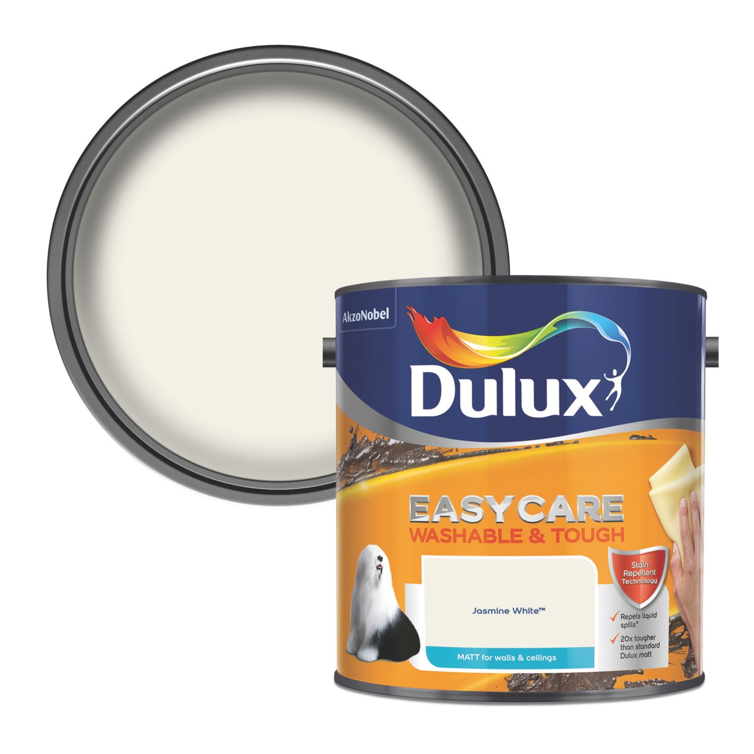 Dulux EasyCare Washable & Tough 2.5Ltr Jasmine White Matt Emulsion Paint (5845T)