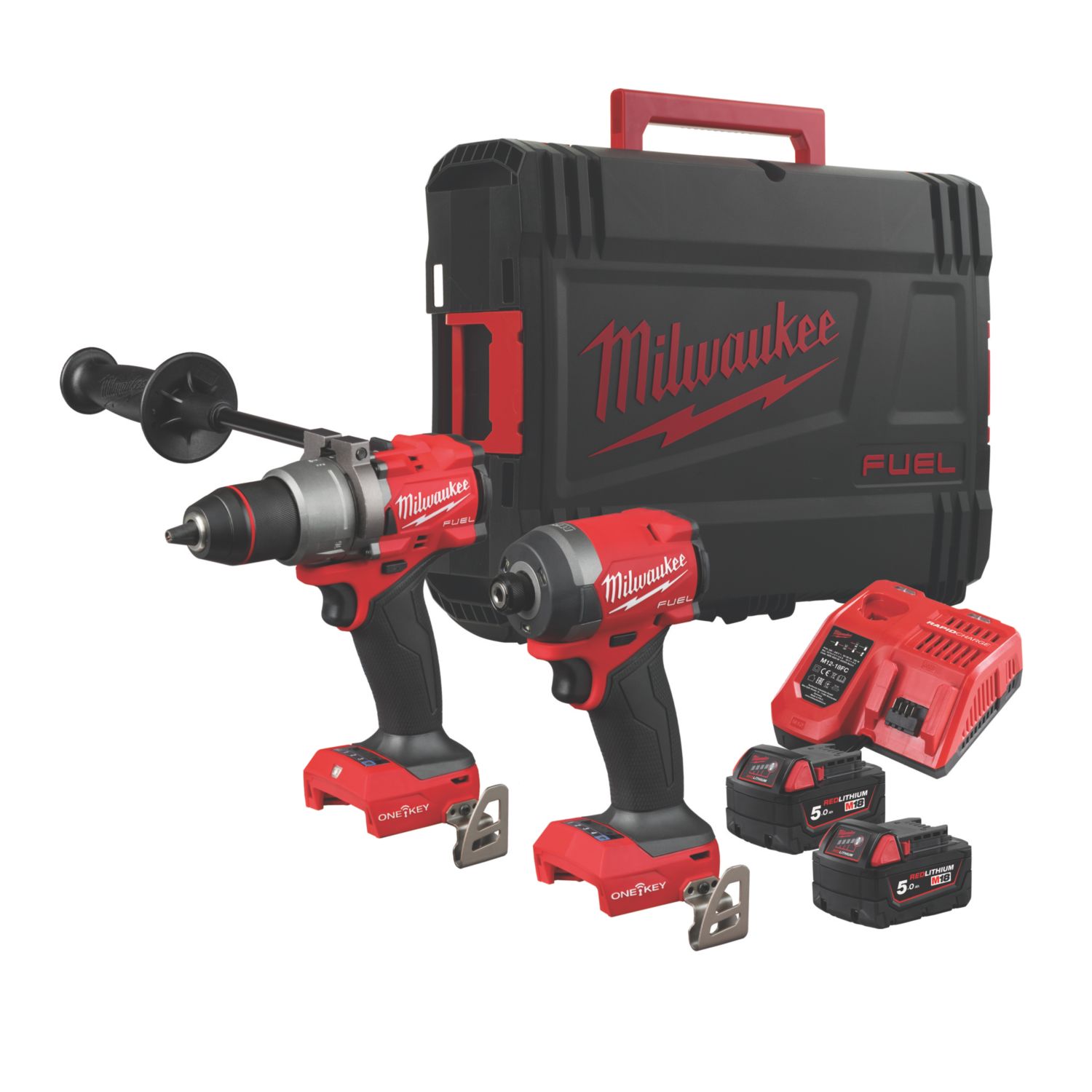 Milwaukee M18ONEPP2A3-502X FUEL ONE-KEY 18V 2 x 5.0Ah Li-Ion RedLithium Brushless Cordless Combi Drill & Impact Driver Twin Pack (586CX)