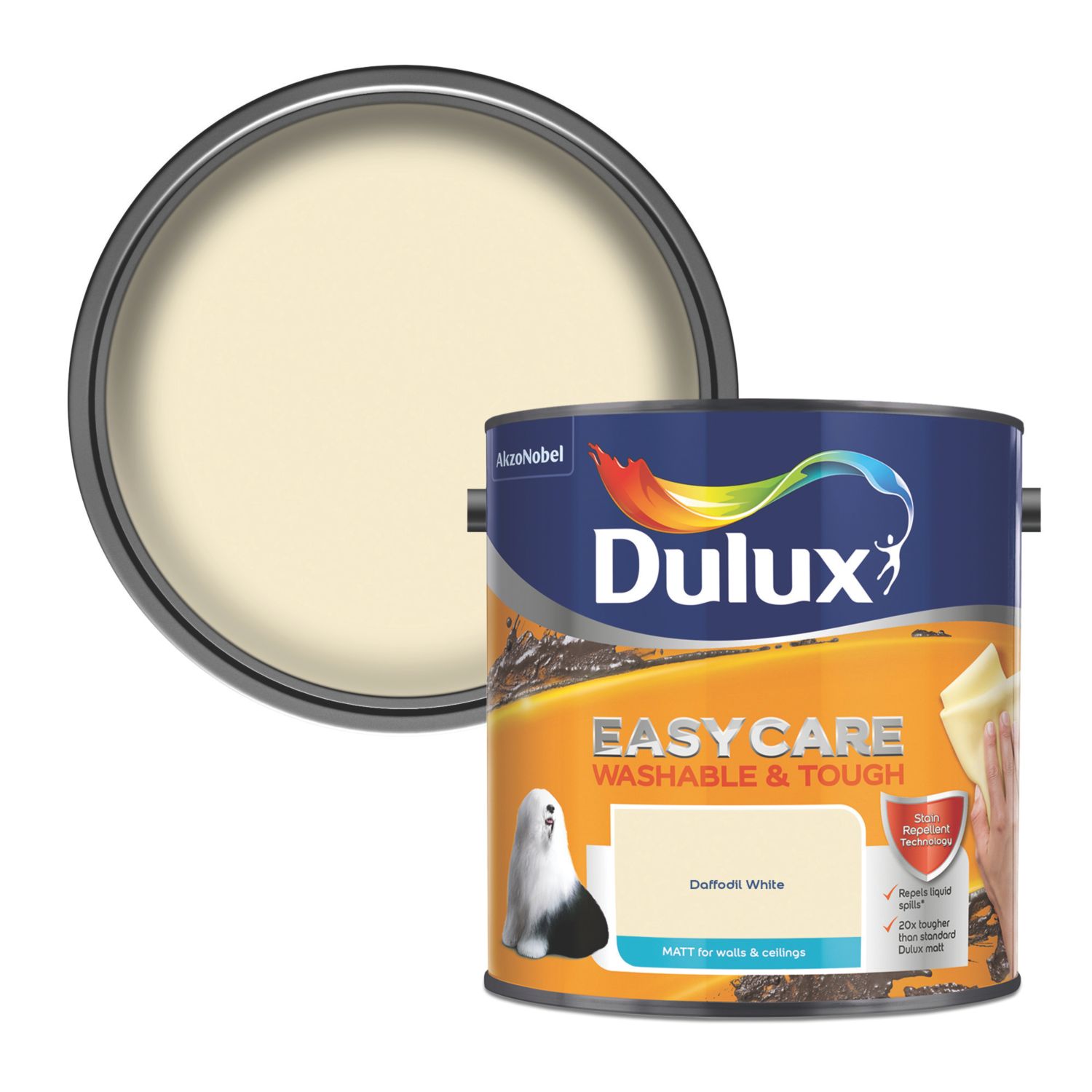 Dulux EasyCare Washable & Tough 2.5Ltr Daffodil White Matt Emulsion Paint (590GX)