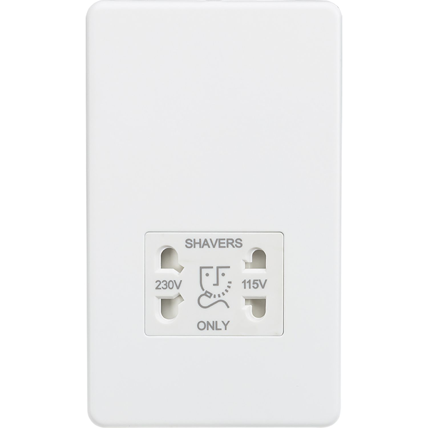 Knightsbridge 2-Gang Dual Voltage Shaver Socket 115 V / 230V Matt White with White Inserts (590TY)