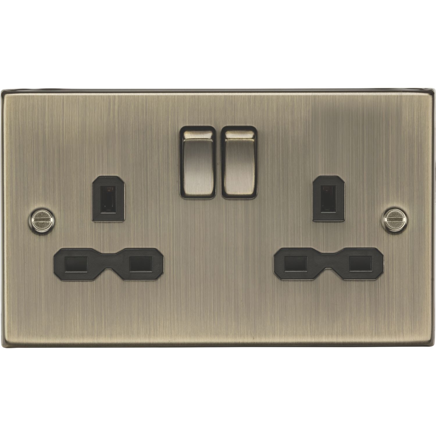 Knightsbridge 13A 2-Gang DP Switched Double Socket Antique Brass with Black Inserts (591TX)