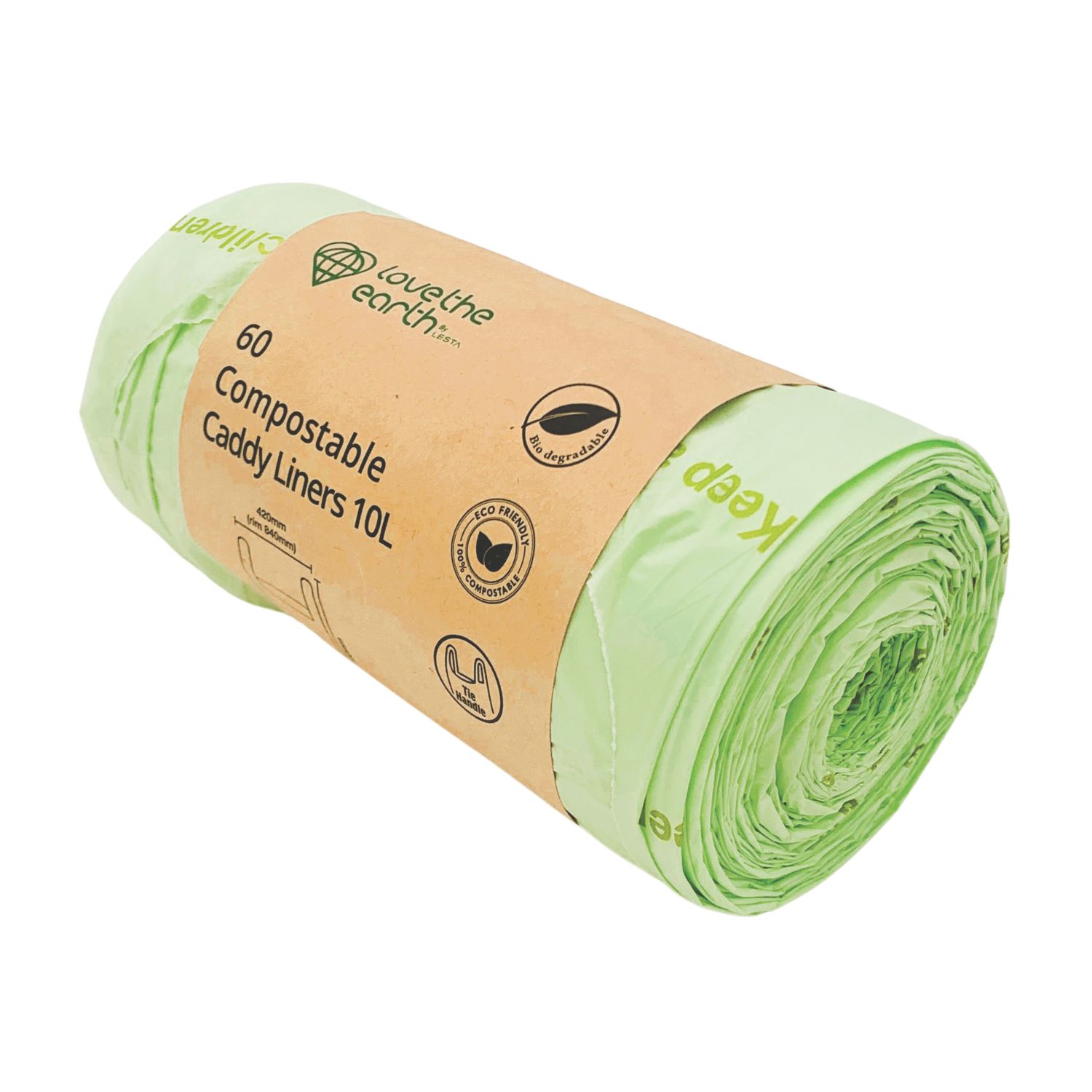 L-PRO Love The Earth Light Green Compostable Caddy Liners 10Ltr 60 Pack (592CJ)