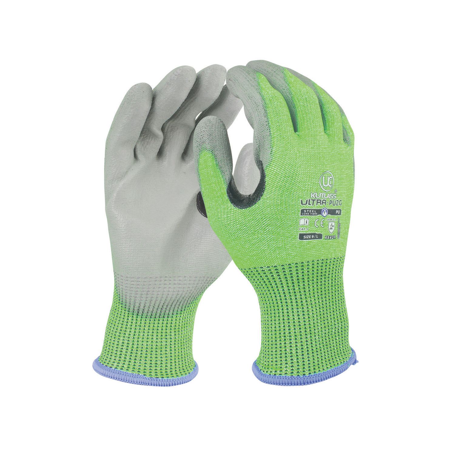 UCI Kutlass Ultra-PU2G Colour-Coded Cut Resistant Gloves Green/Grey Large (592RX)