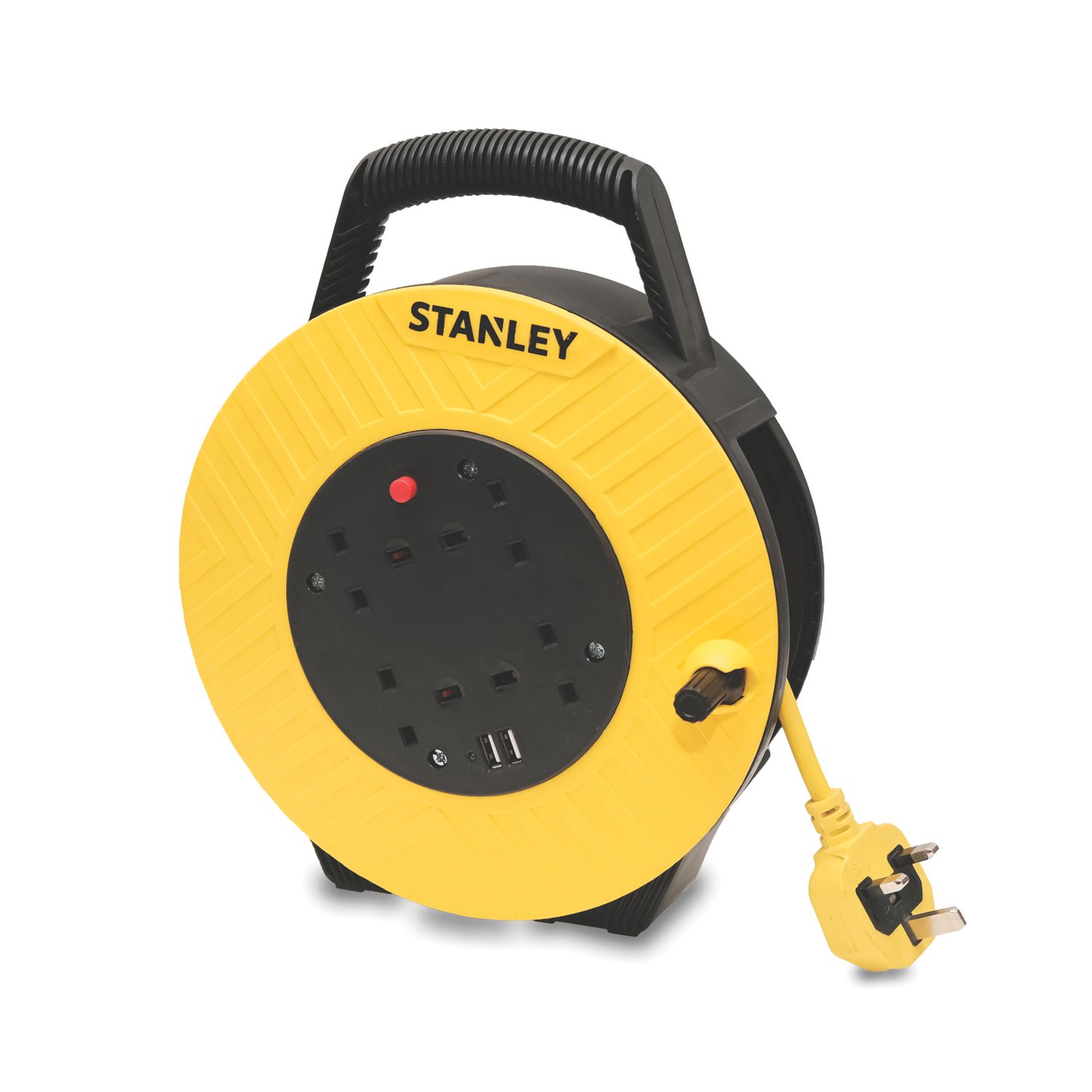 Stanley 13A 4-Gang 7.5m Cable Reel + 2.1A 2-Outlet Type A USB Charger 240V (593VA)