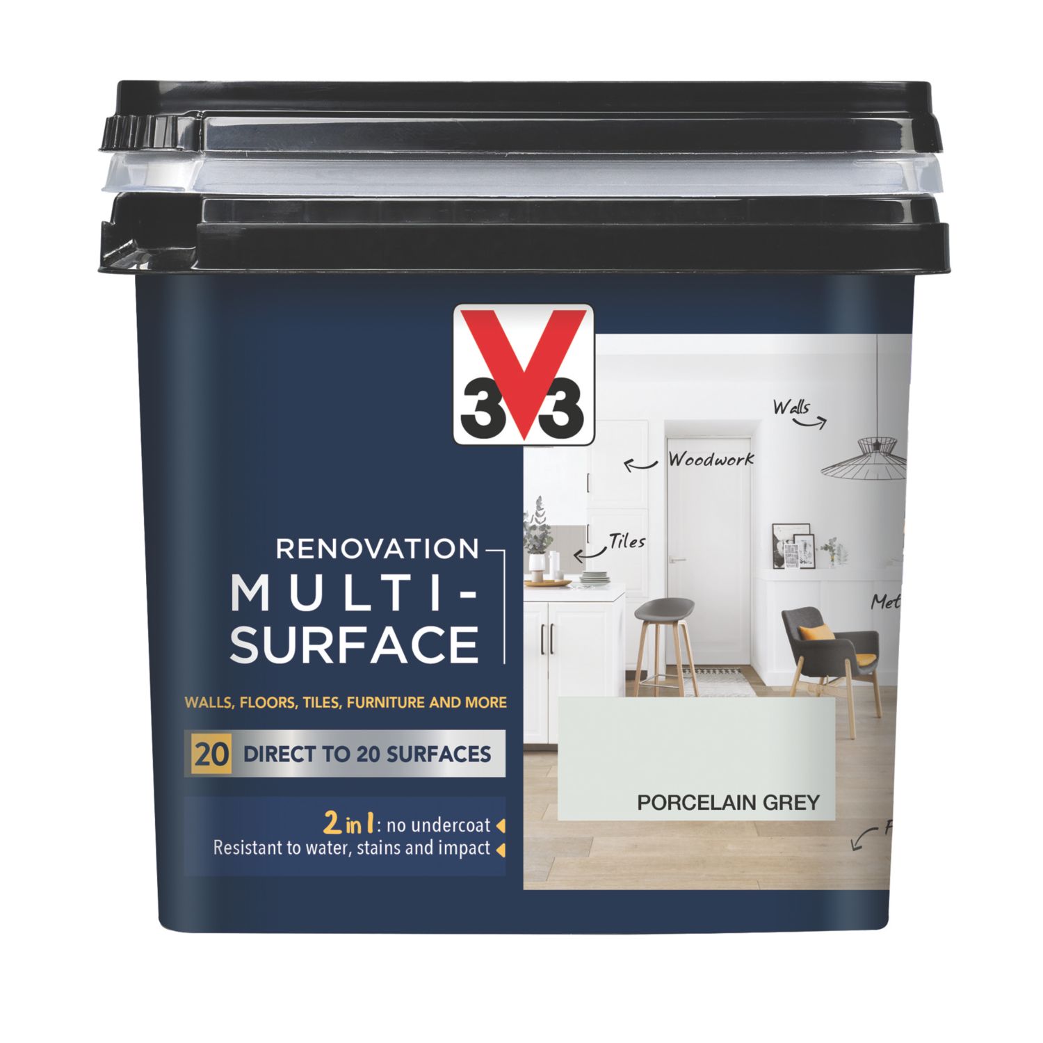 V33 750ml Porcelain Grey Satin Acrylic Multi Surface Paint (594FW)