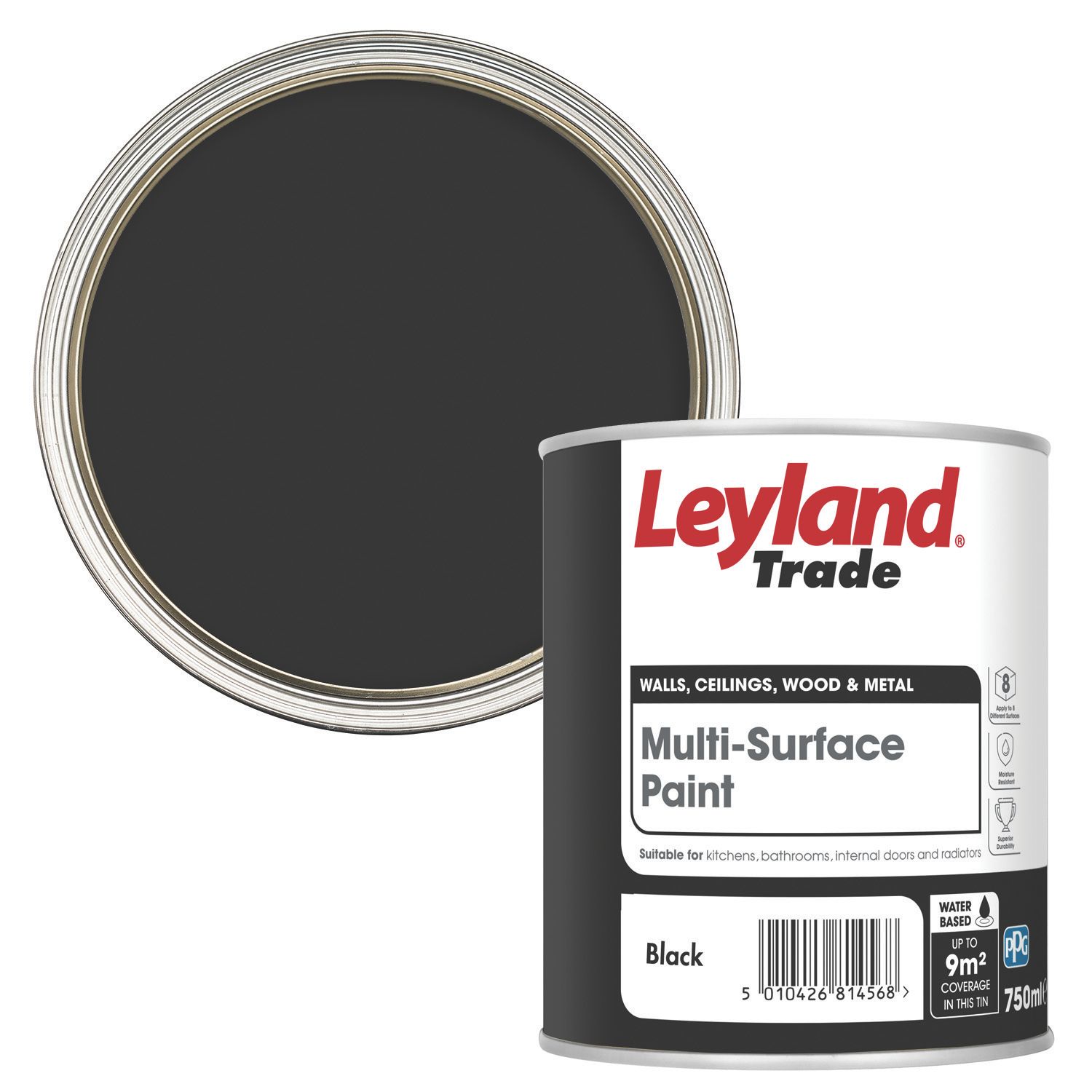 Leyland Trade 2.5Ltr Black Eggshell Emulsion Multi Surface Paint (598PT)