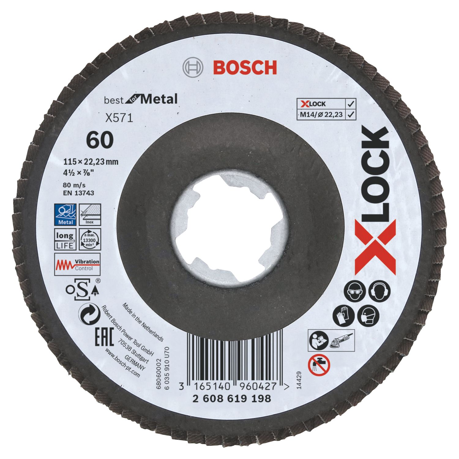 Bosch X-Lock Metal 60 Grit Flap Disc 115mm (4 1/2") (602HK)