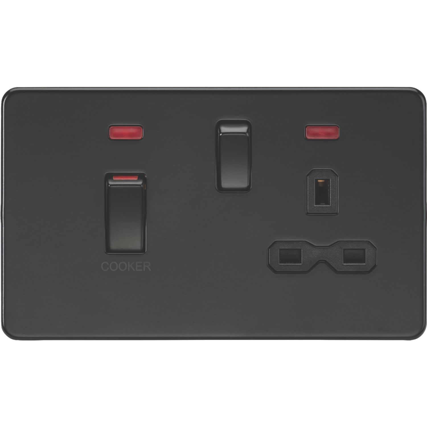 Knightsbridge 45A 2-Gang DP Cooker Switch & 13A DP Switched Socket Matt Black with LED with Black Inserts (602VR)