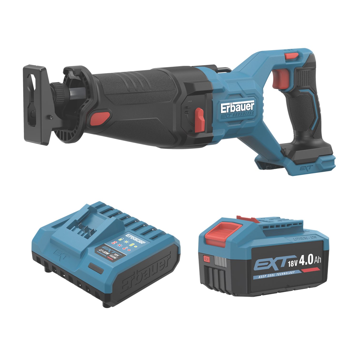 Erbauer ERI1089RSP 18V 1 x 4.0Ah Li-Ion EXT Brushless Cordless Reciprocating Saw (602YM)