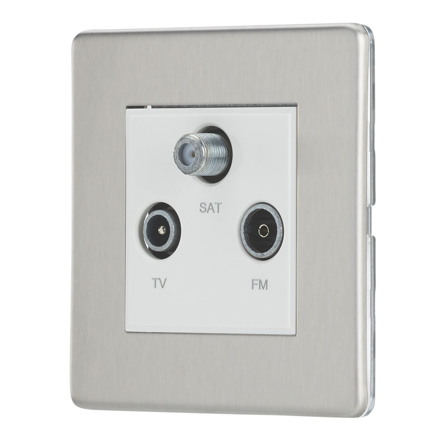 Contactum Lyric 1-Gang Coaxial TV / FM & Satellite Socket Brushed Steel with White Inserts (603RP)
