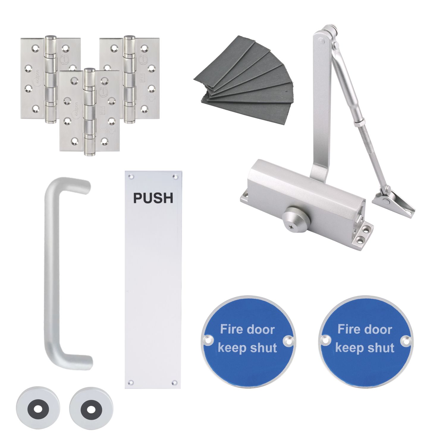 Eclipse 24705 Fire Rated Commercial Medium Duty Door Pack Set Satin Anodised Aluminium (607PE)